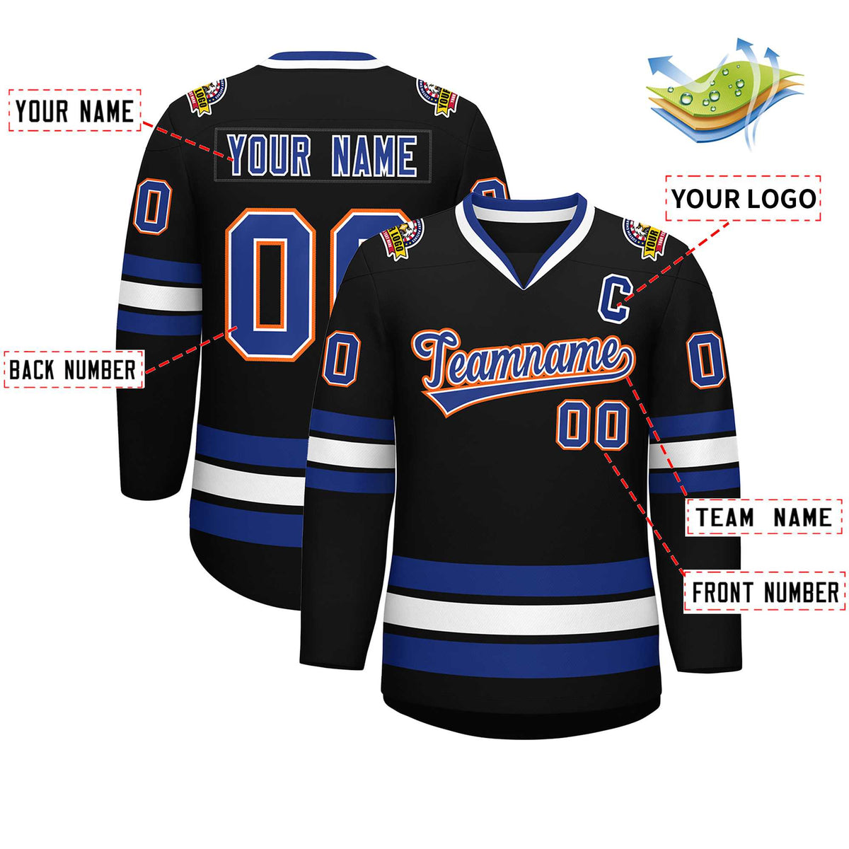 Custom Black Royal White-Orange Classic Style Hockey Jersey | KXKSHOP