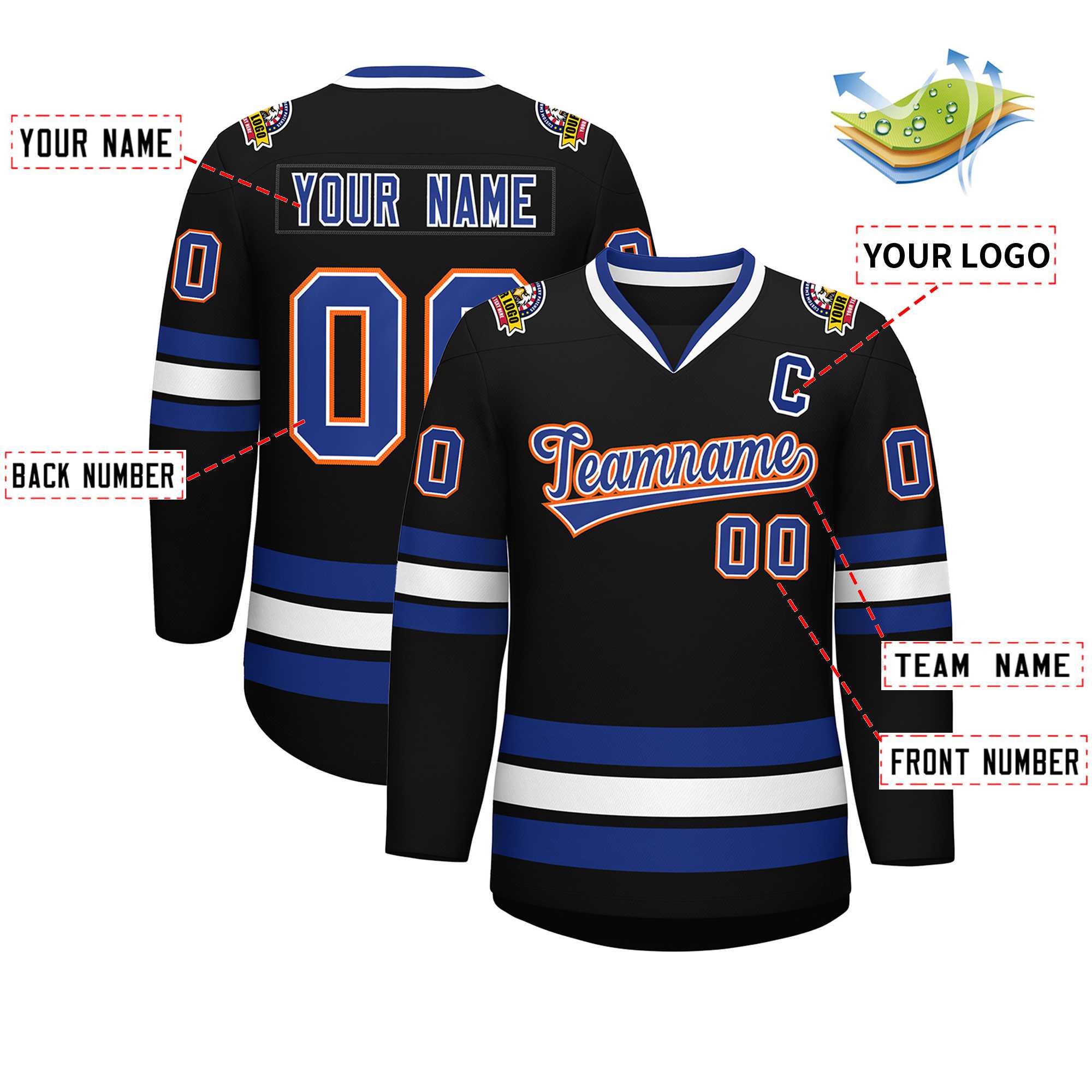Custom Black Royal White-Orange Classic Style Hockey Jersey | KXKSHOP