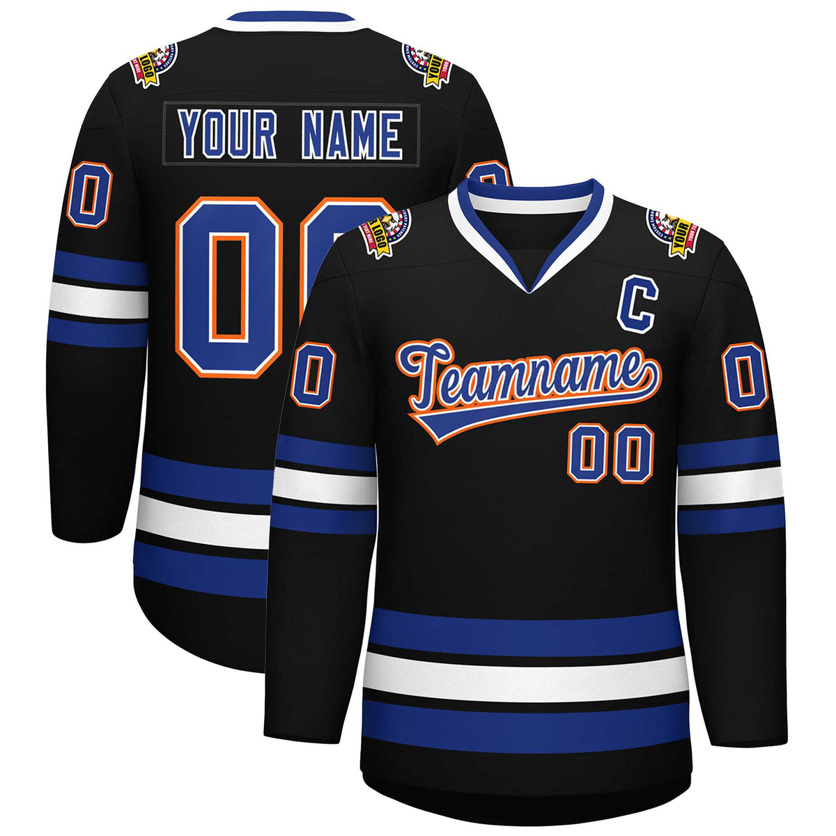 Custom Black Royal White-Orange Classic Style Hockey Jersey | KXKSHOP