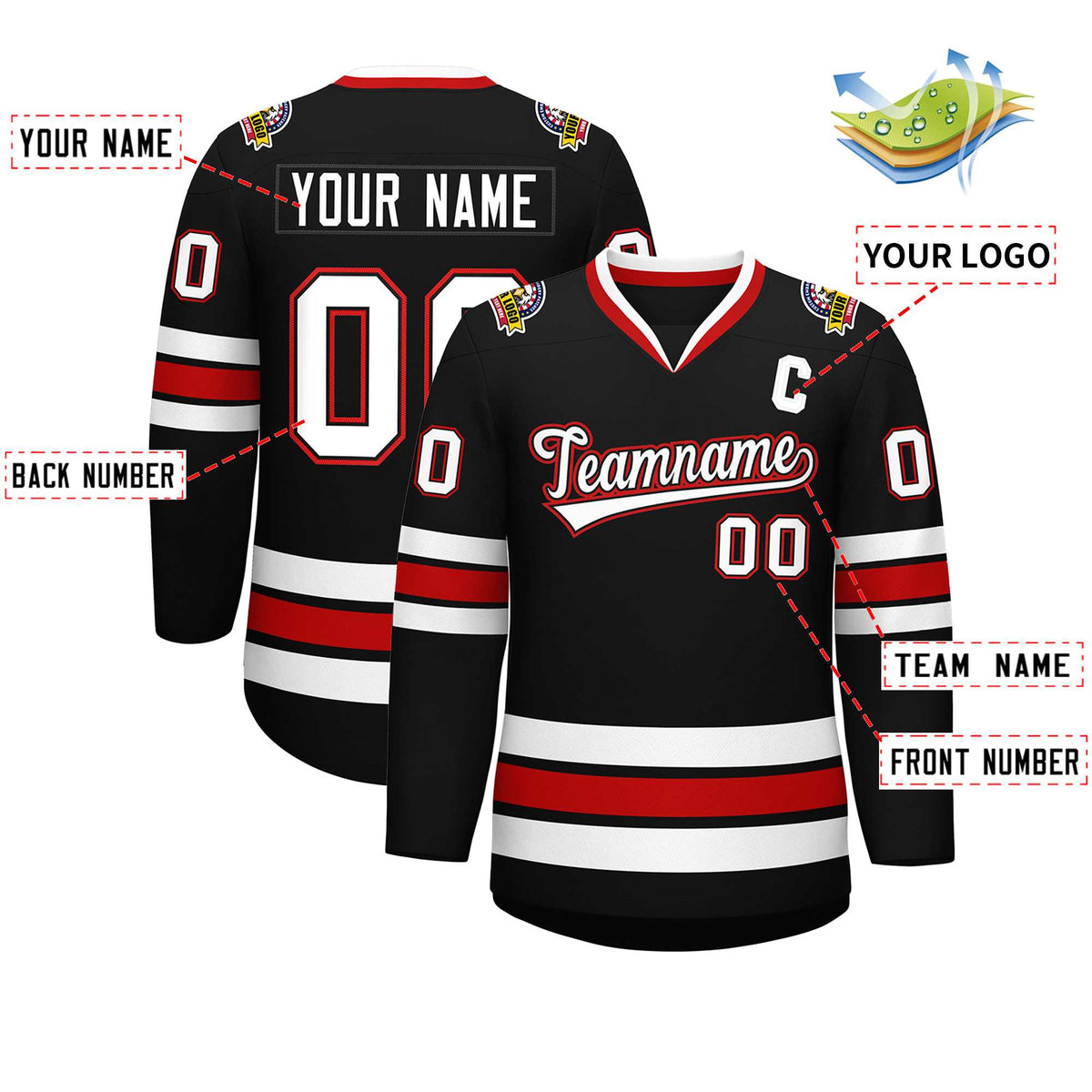 Custom Black White Black-Red Classic Style Hockey Jersey | KXKSHOP
