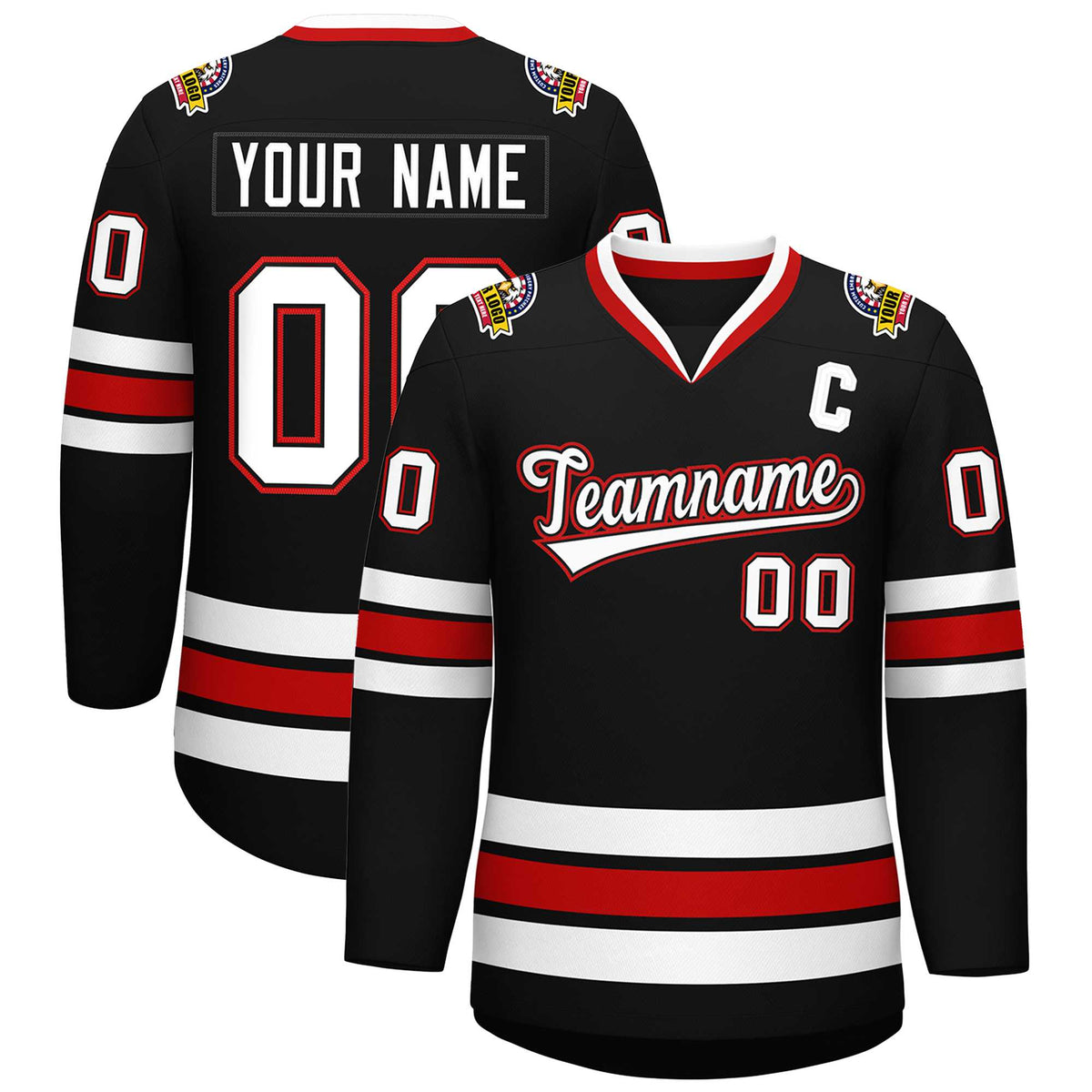 Custom Black White Black-Red Classic Style Hockey Jersey | KXKSHOP