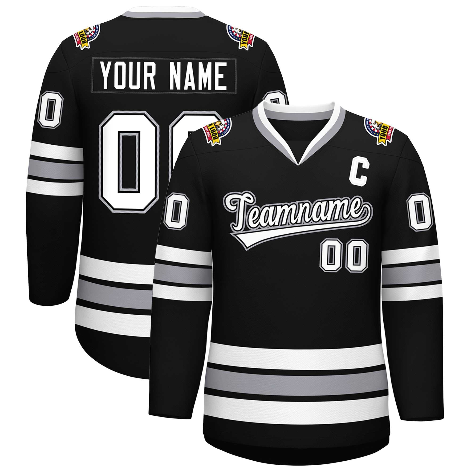 Custom Black White Black-Gray Classic Style Hockey Jersey | KXKSHOP