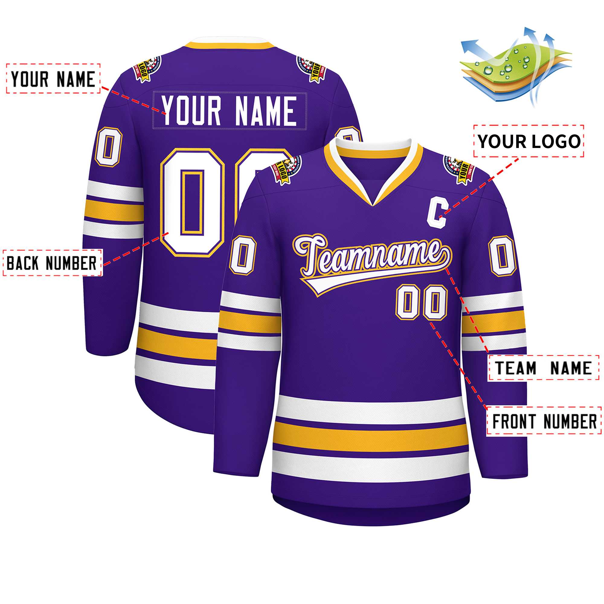 Custom Purple White Purple-Gold Classic Style Hockey Jersey | KXKSHOP