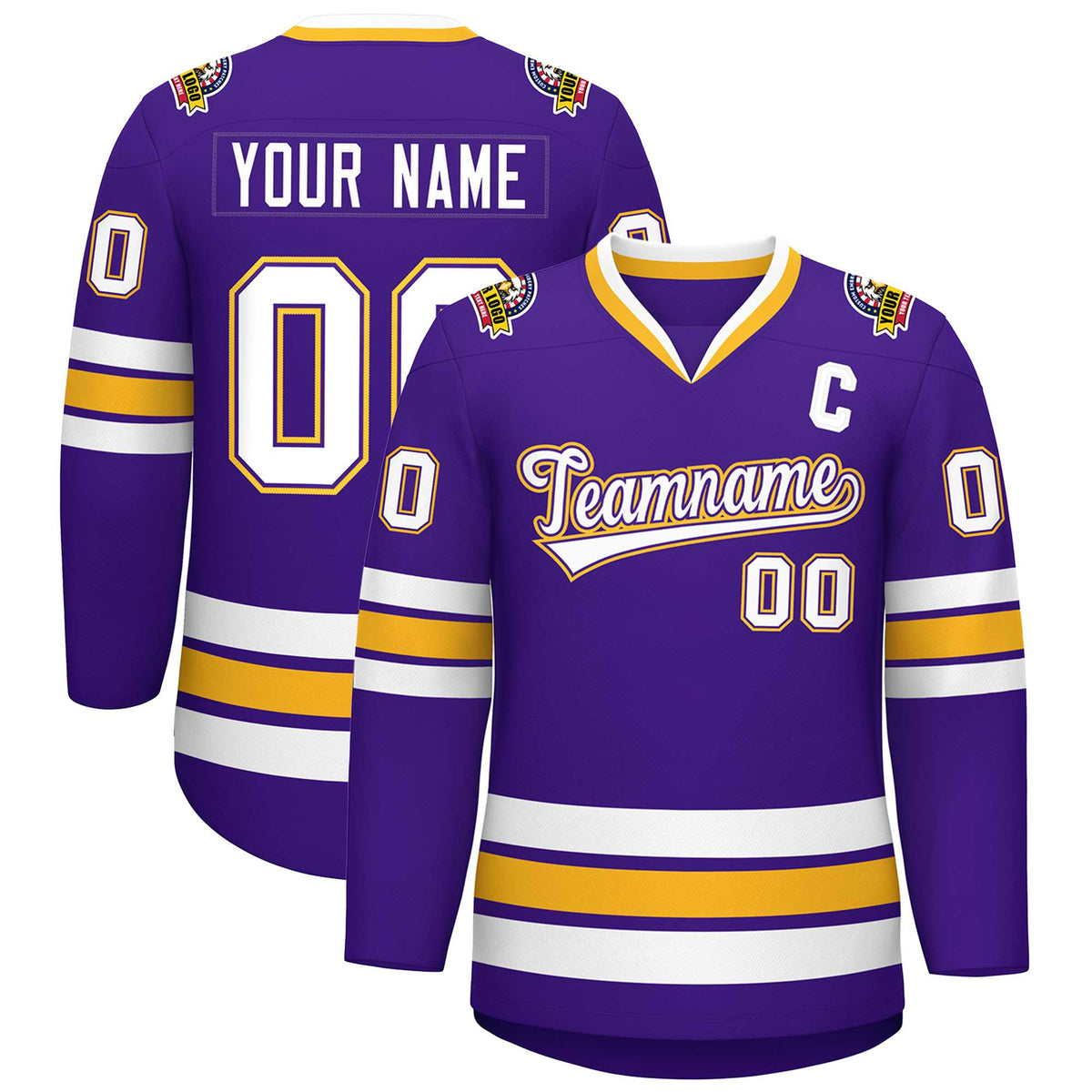 Custom Purple White Purple-Gold Classic Style Hockey Jersey | KXKSHOP