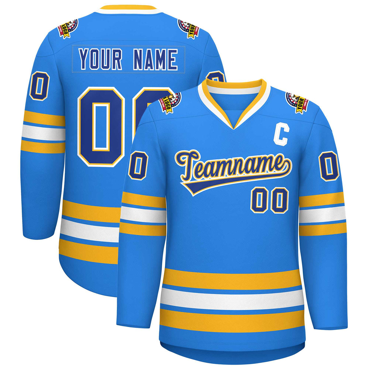 Custom Powder Blue Royal Gold-White Classic Style Hockey Jersey | KXKSHOP