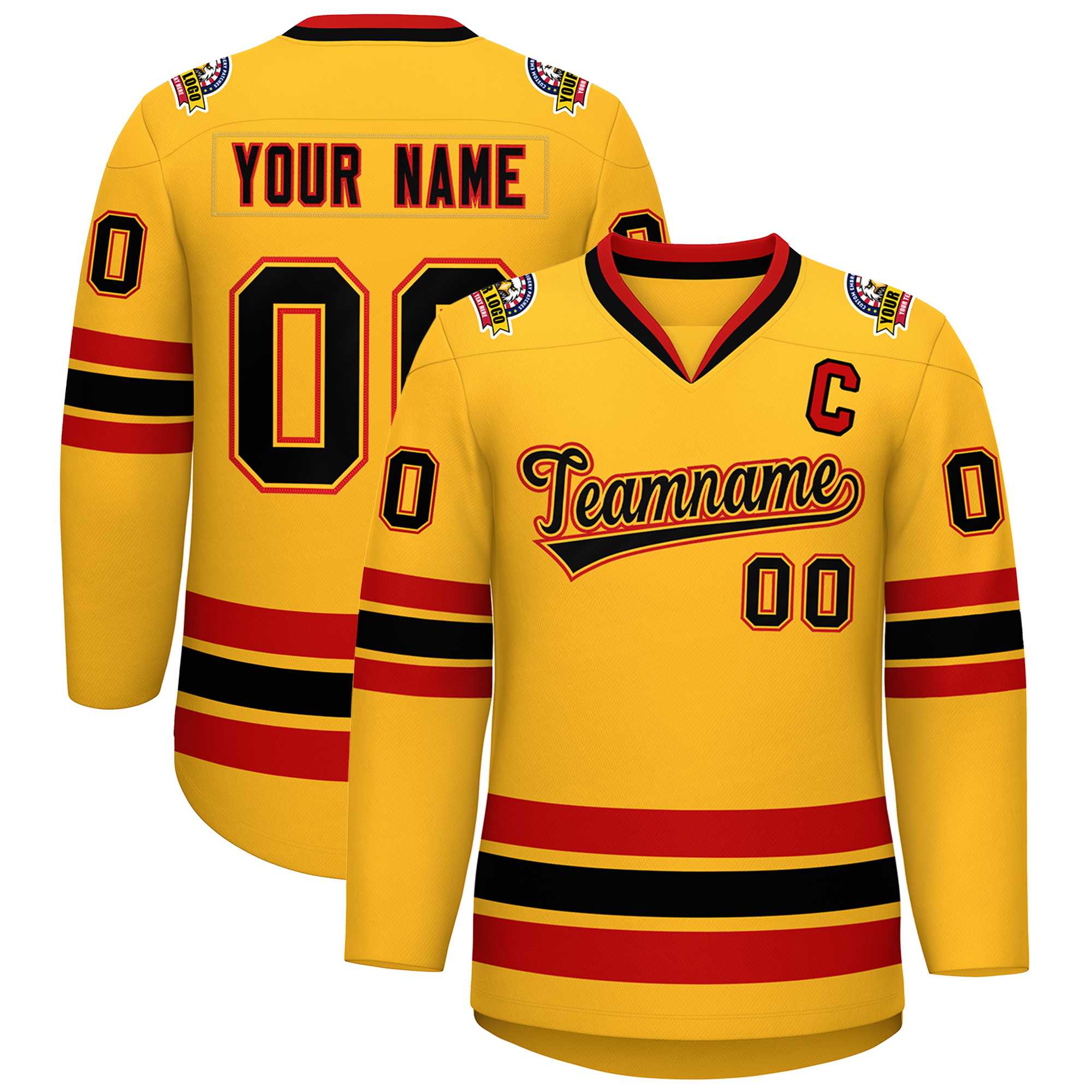Custom Gold Black Gold-Red Classic Style Hockey Jersey | KXKSHOP