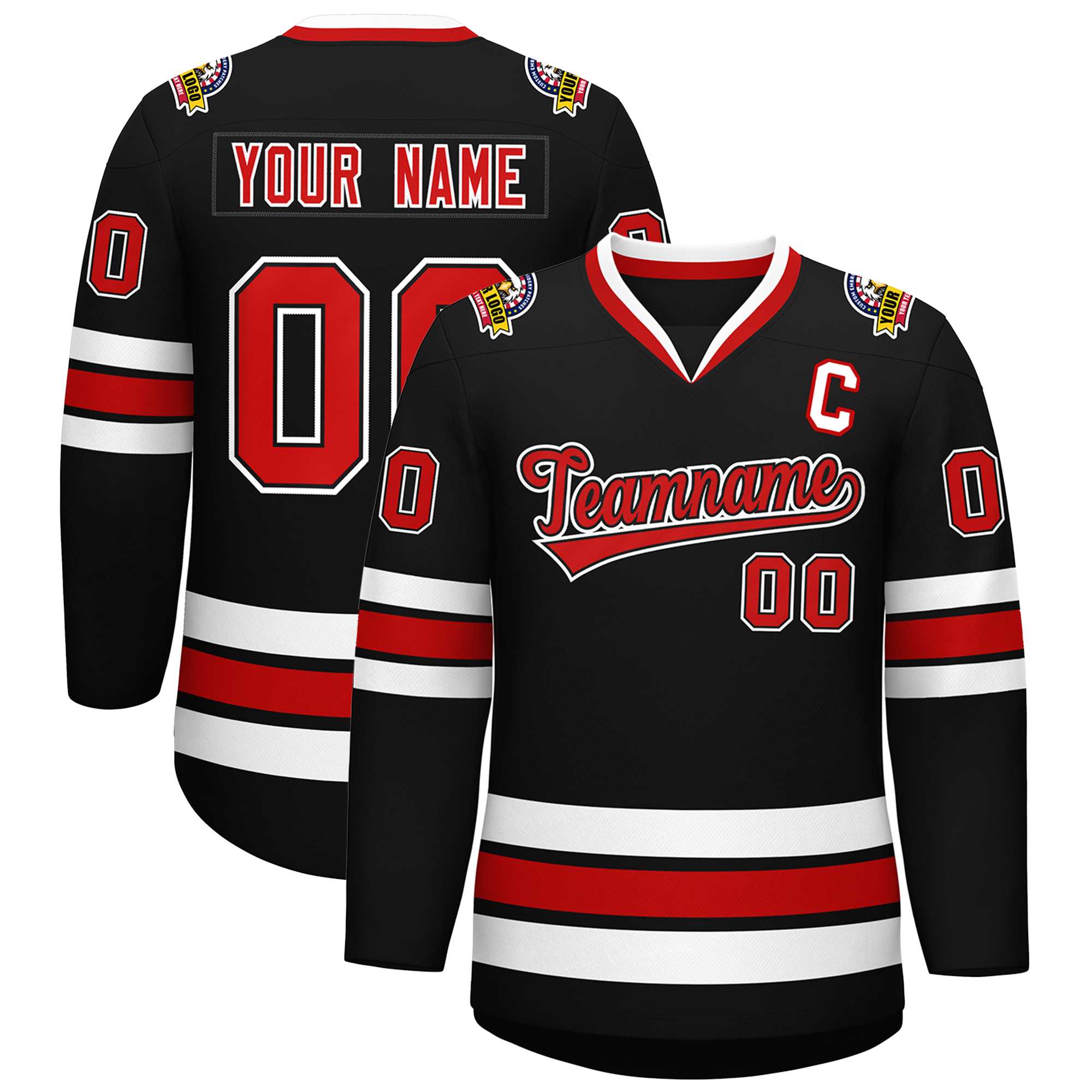 Custom Black Red Black-White Classic Style Hockey Jersey | KXKSHOP
