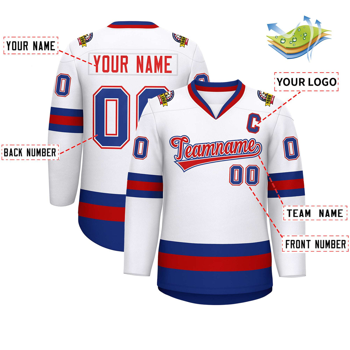 Custom White Red White-Royal Classic Style Hockey Jersey | KXKSHOP