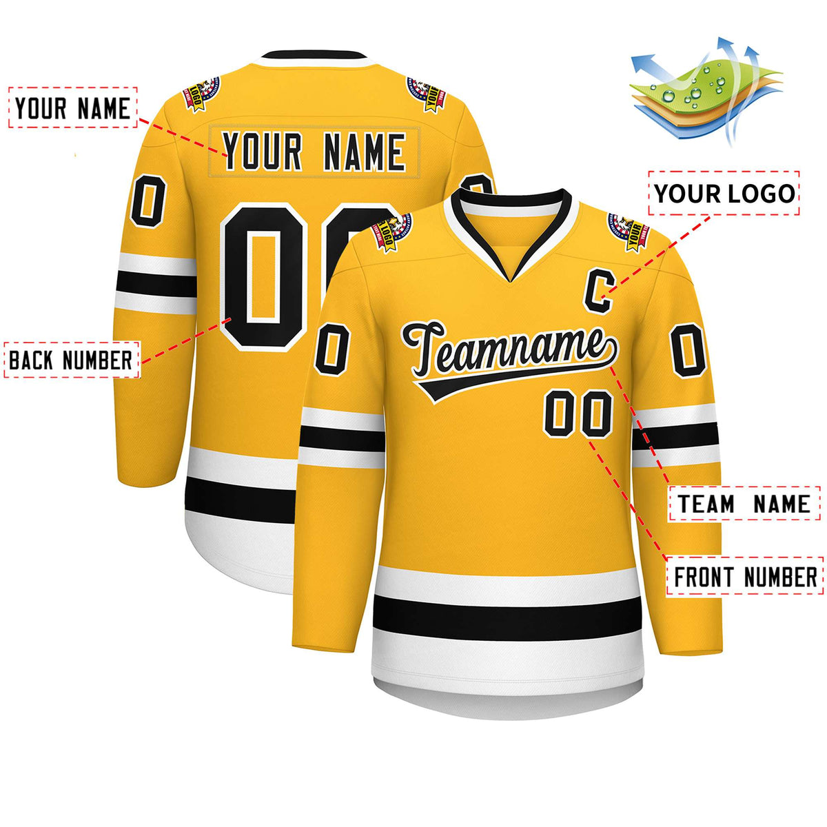 Custom Gold Black-White Classic Style Hockey Jersey | KXKSHOP