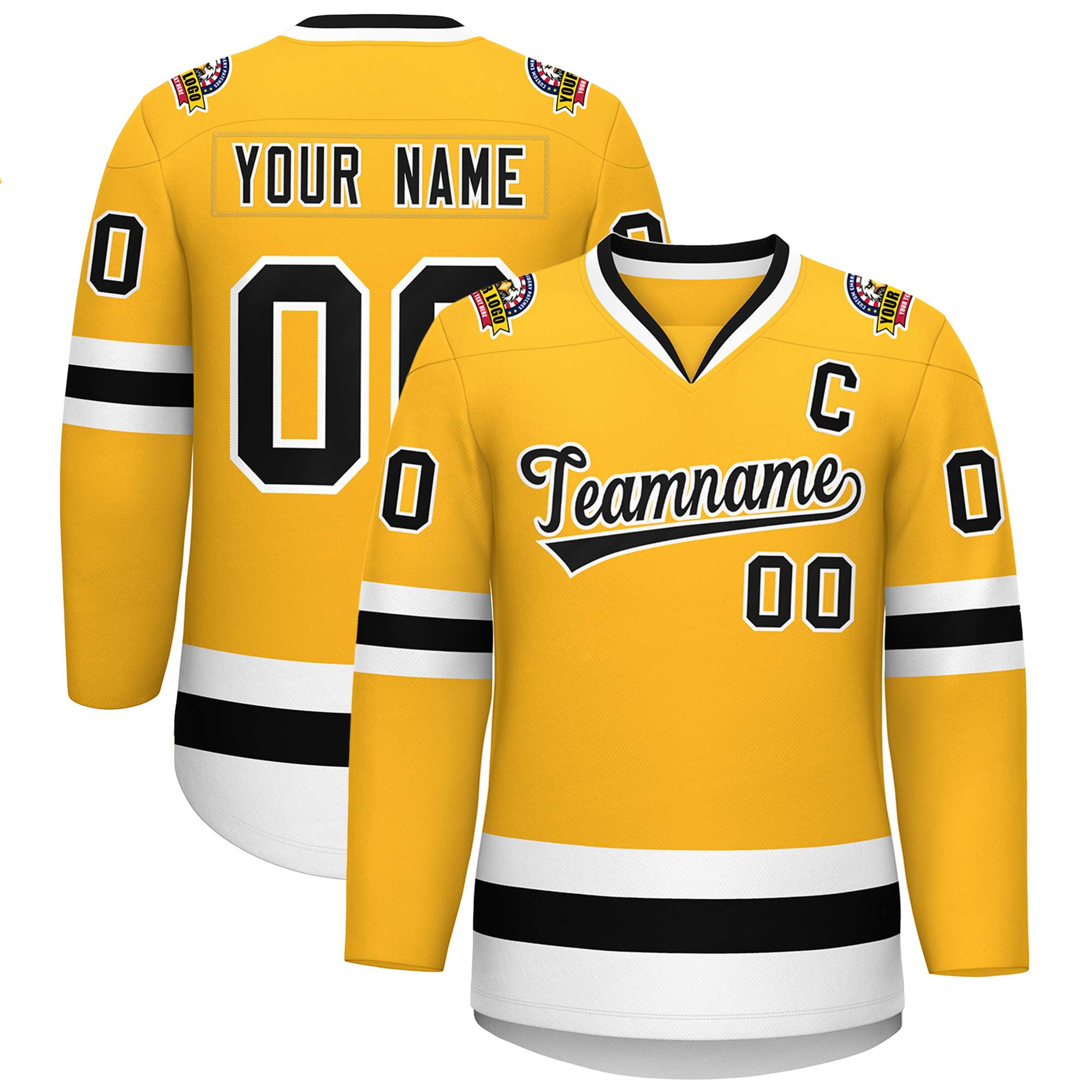 Custom Gold Black-White Classic Style Hockey Jersey | KXKSHOP