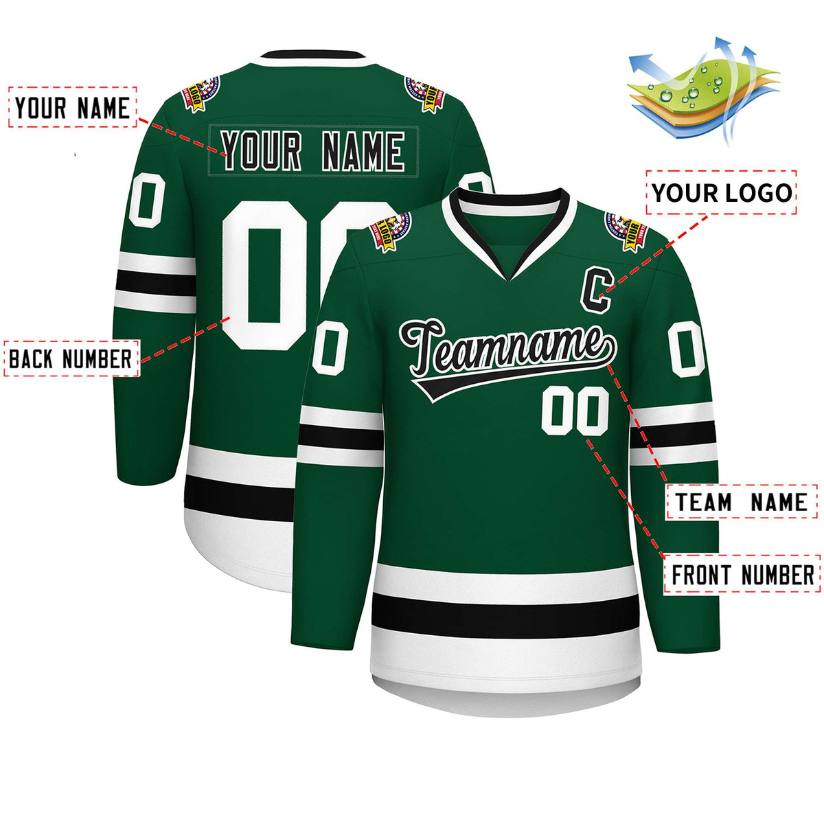 Custom Green Black-White Classic Style Hockey Jersey | KXKSHOP