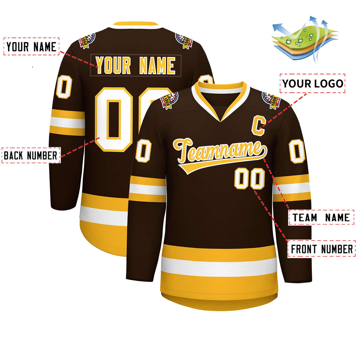 Custom Brown Gold-White Classic Style Hockey Jersey | KXKSHOP