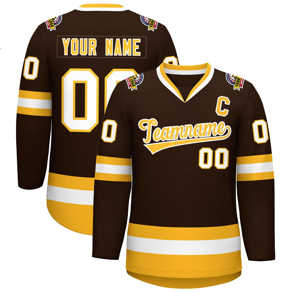 Custom Brown Gold-White Classic Style Hockey Jersey | KXKSHOP