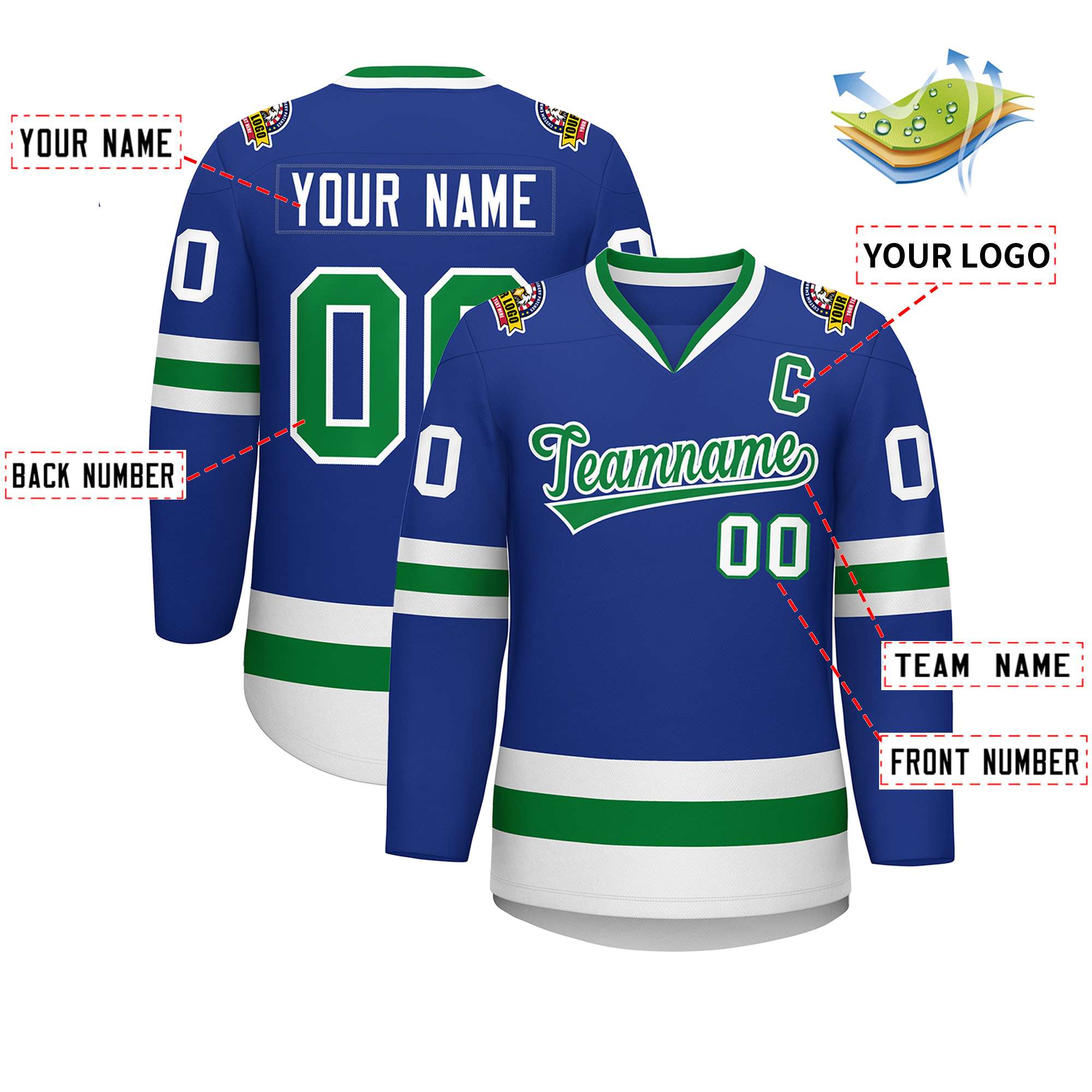 Custom Royal Kelly Green-White Classic Style Hockey Jersey | KXKSHOP