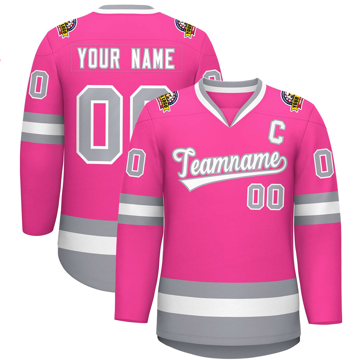 Custom Pink White-Gray Classic Style Hockey Jersey | KXKSHOP