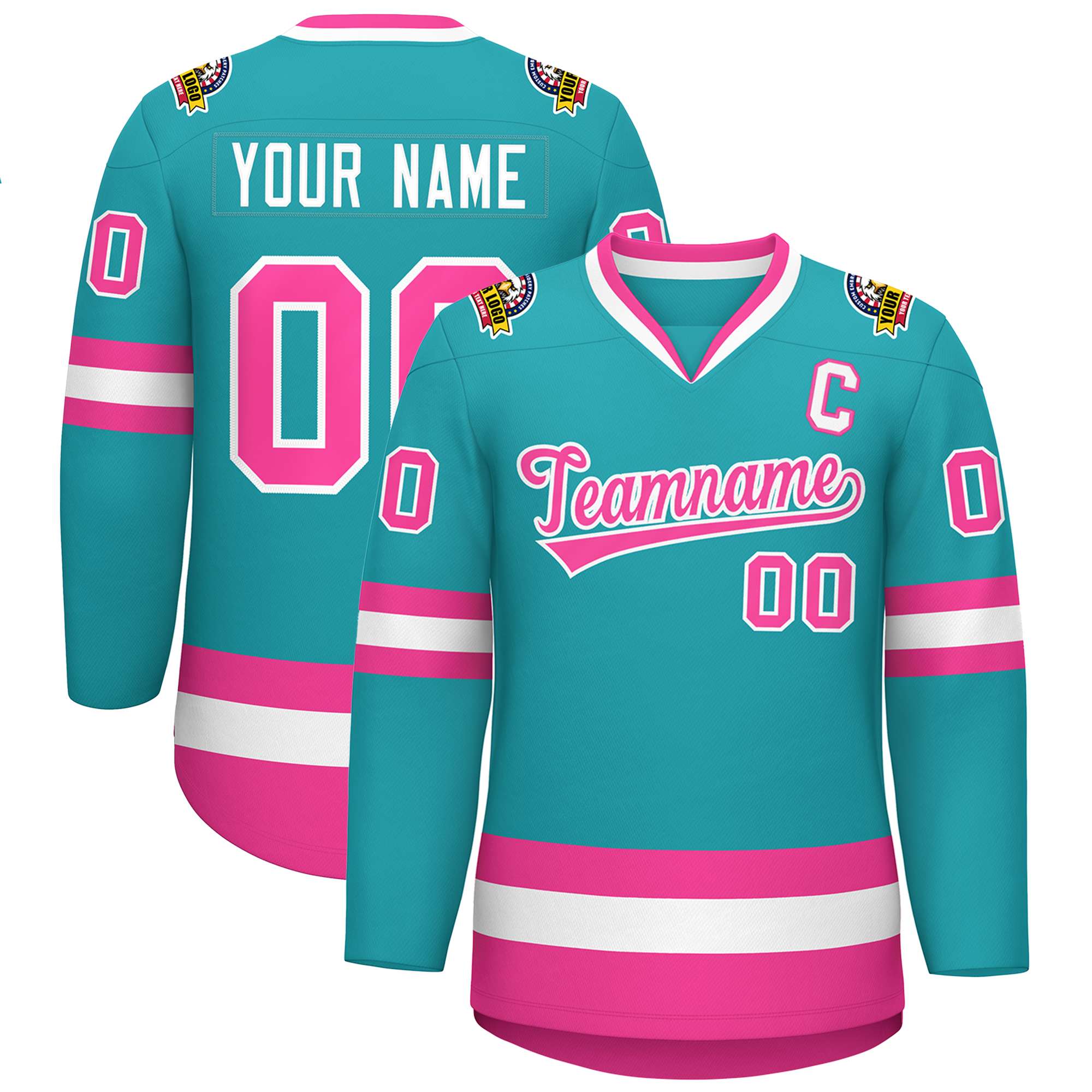 Custom Aqua Pink-White Classic Style Hockey Jersey | KXKSHOP