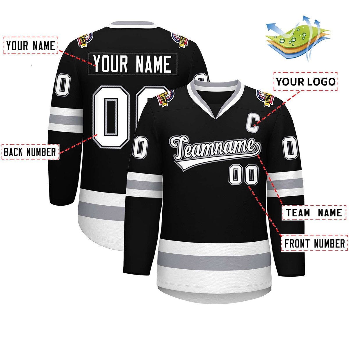 Custom Black White Black-Gray Classic Style Hockey Jersey | KXKSHOP