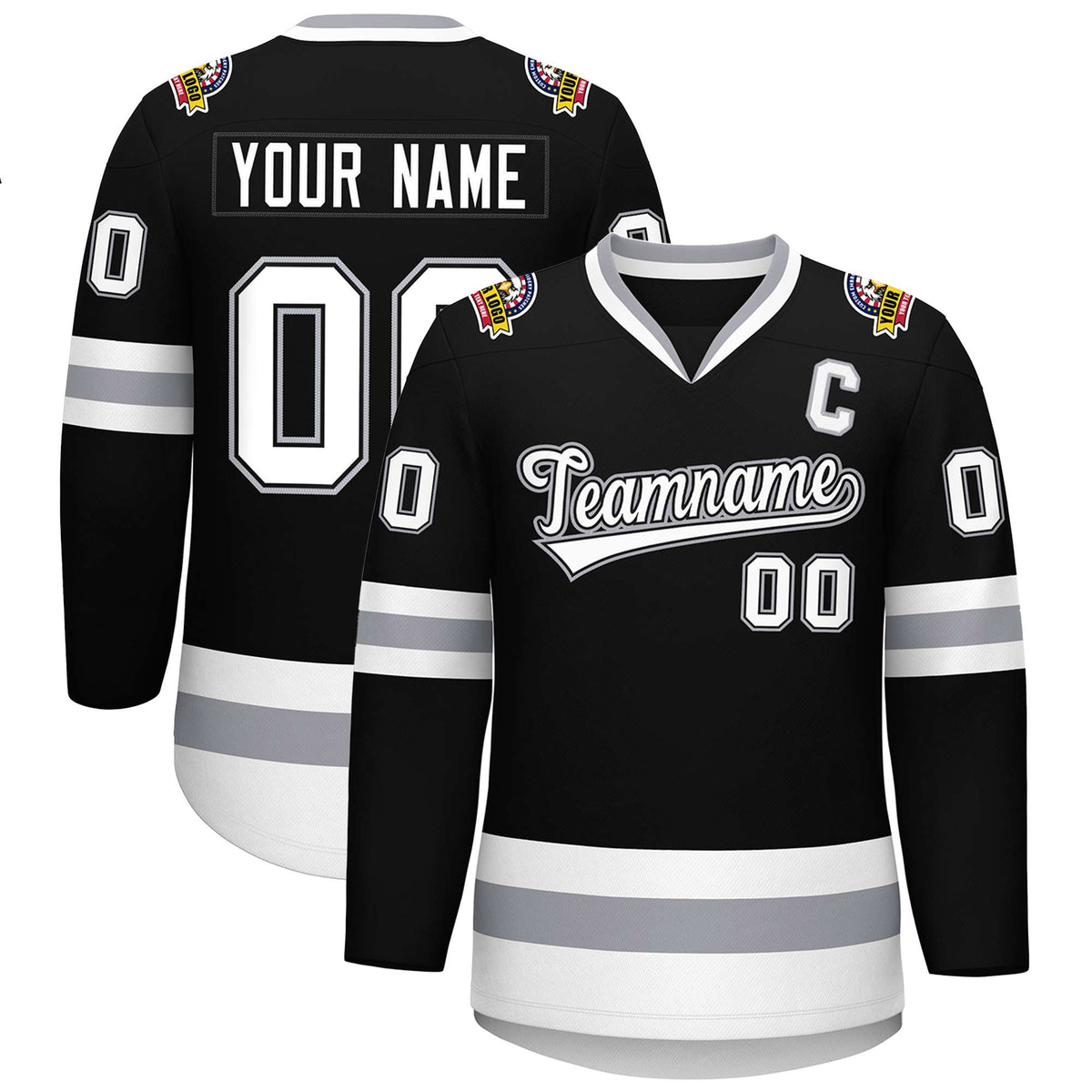 Custom Black White Black-Gray Classic Style Hockey Jersey | KXKSHOP