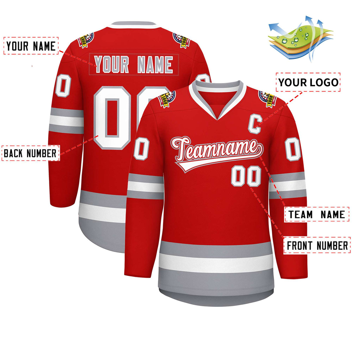 Custom Red White-Gray Classic Style Hockey Jersey | KXKSHOP