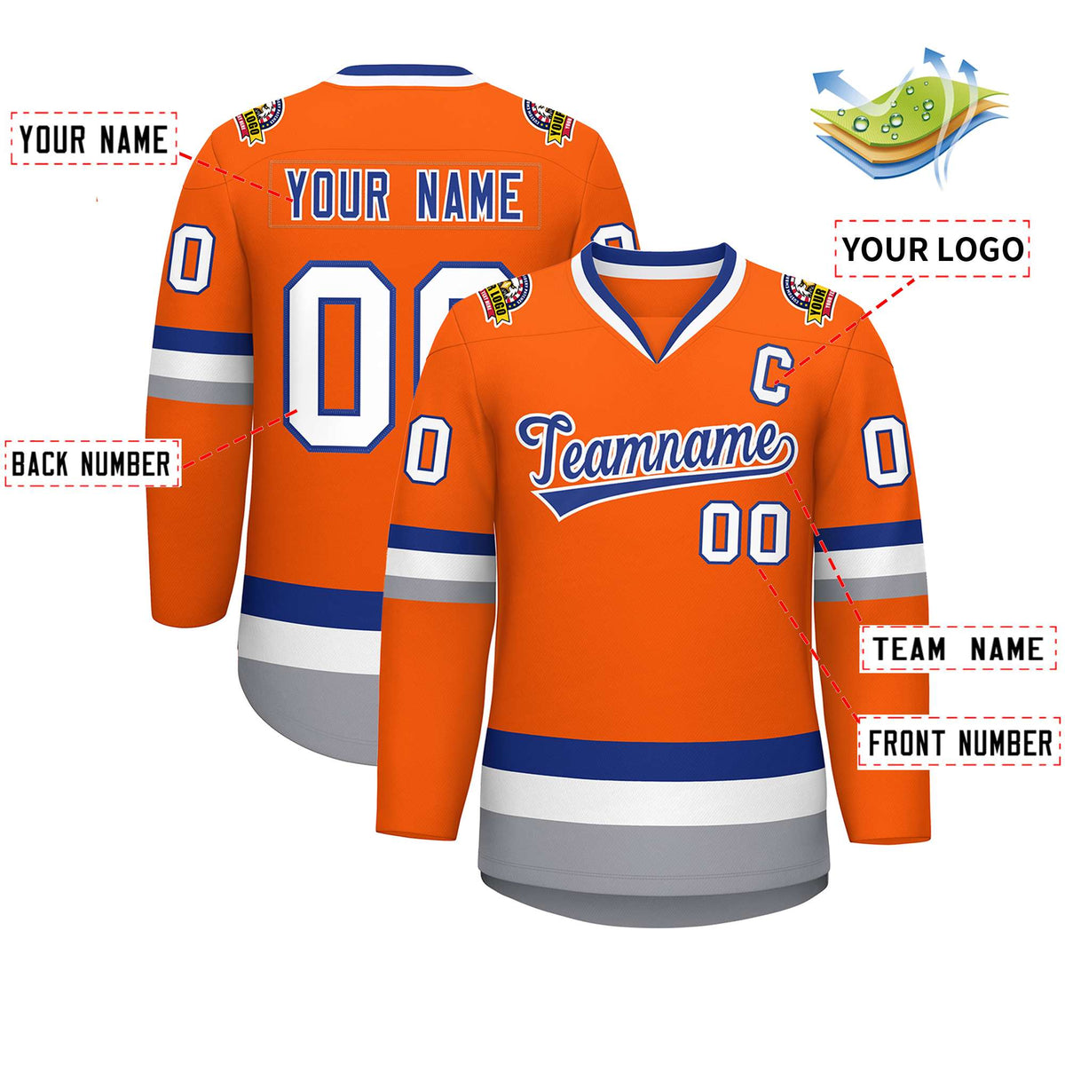 Custom Orange Royal-White Classic Style Hockey Jersey | KXKSHOP