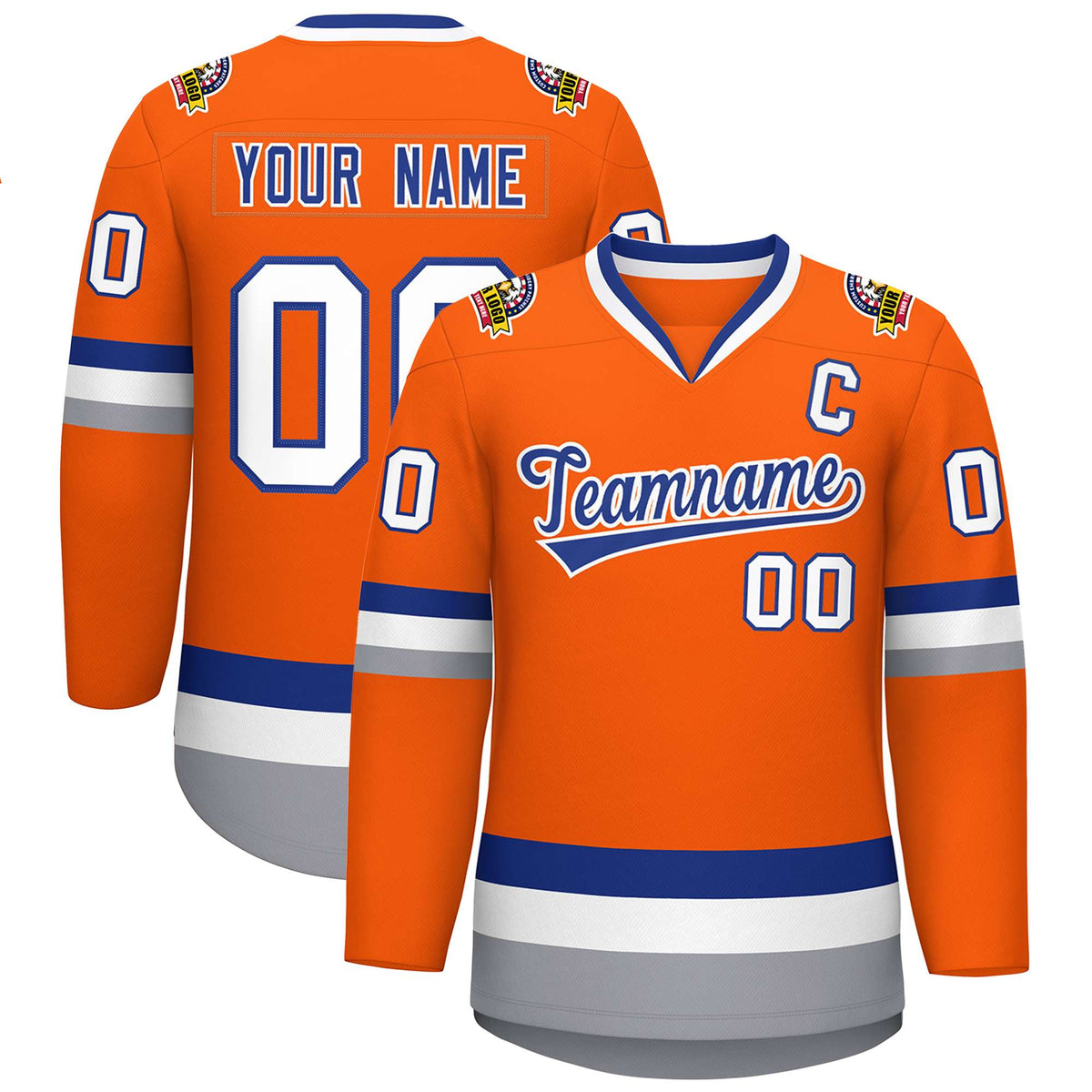 Custom Orange Royal-White Classic Style Hockey Jersey | KXKSHOP