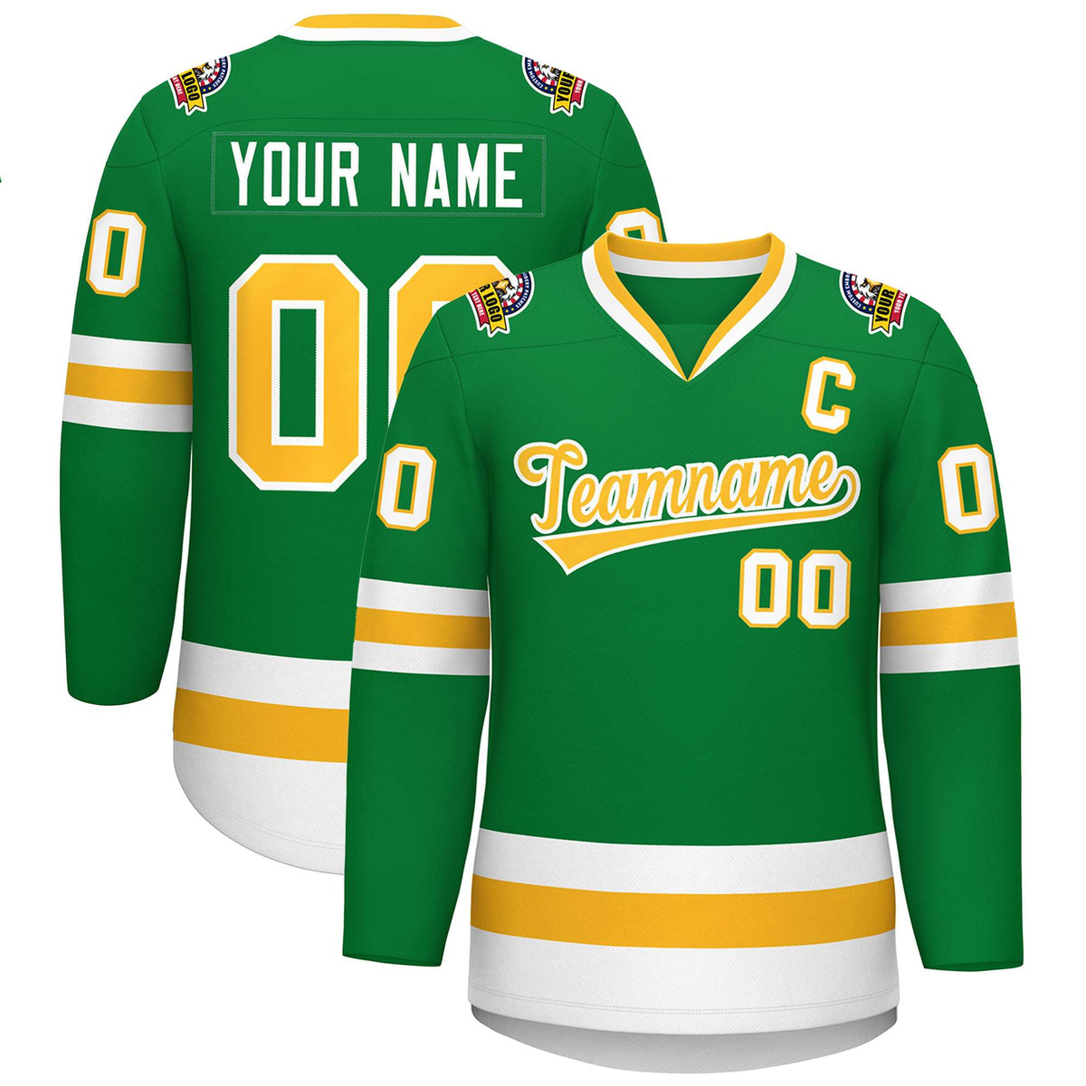 Custom Kelly Green Gold-White Classic Style Hockey Jersey | KXKSHOP