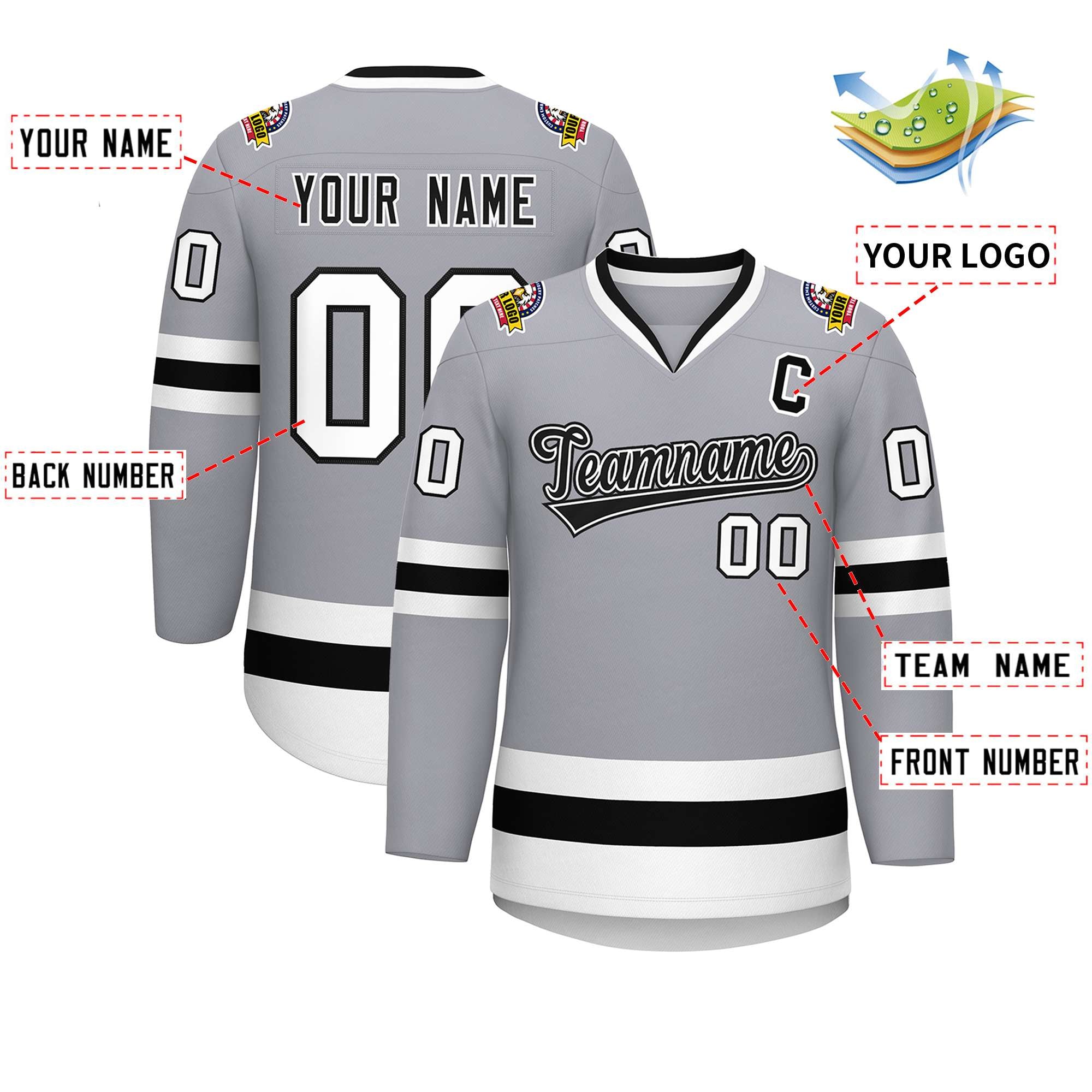 Custom Gray Black White-Black Classic Style Hockey Jersey | KXKSHOP