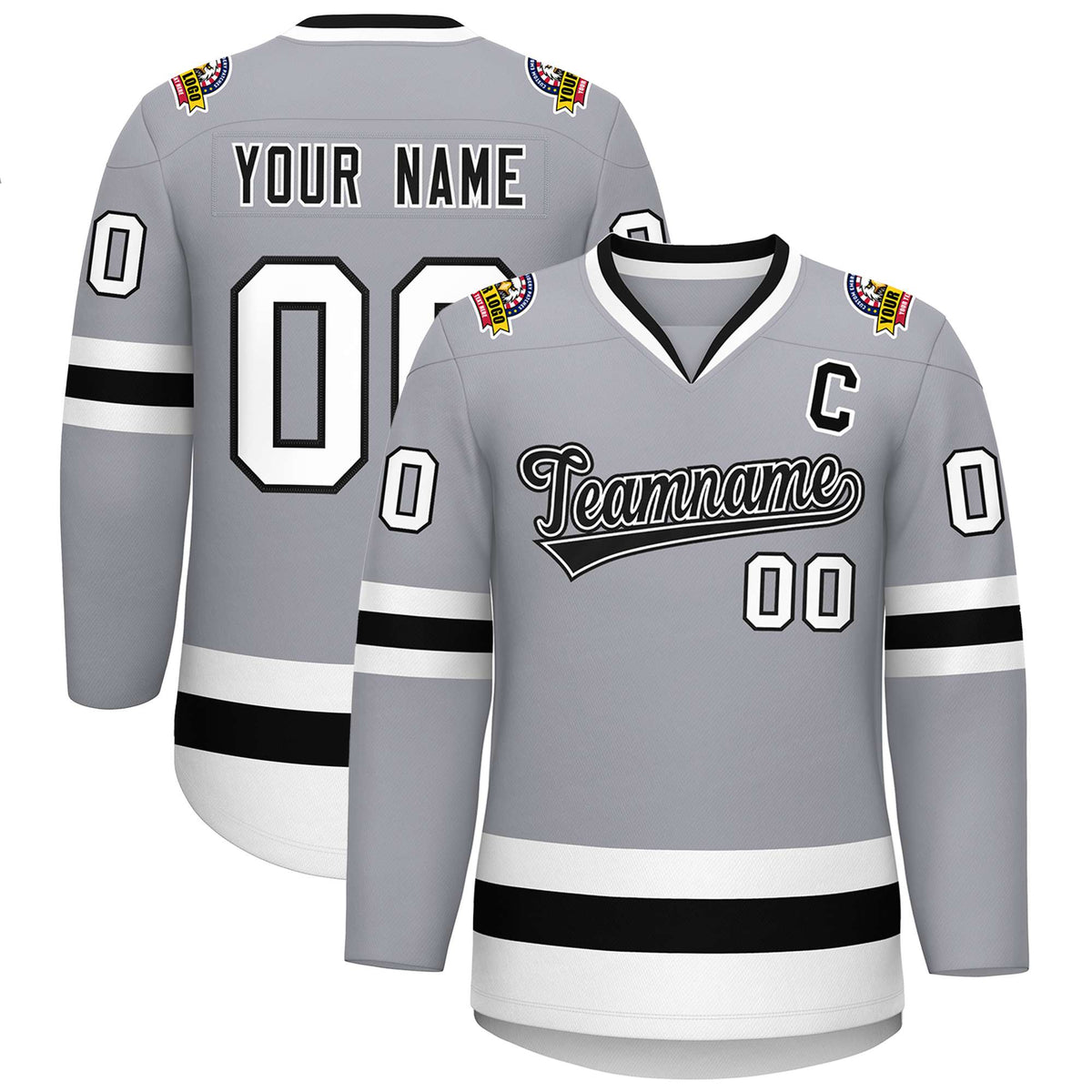 Custom Gray Black White-Black Classic Style Hockey Jersey | KXKSHOP