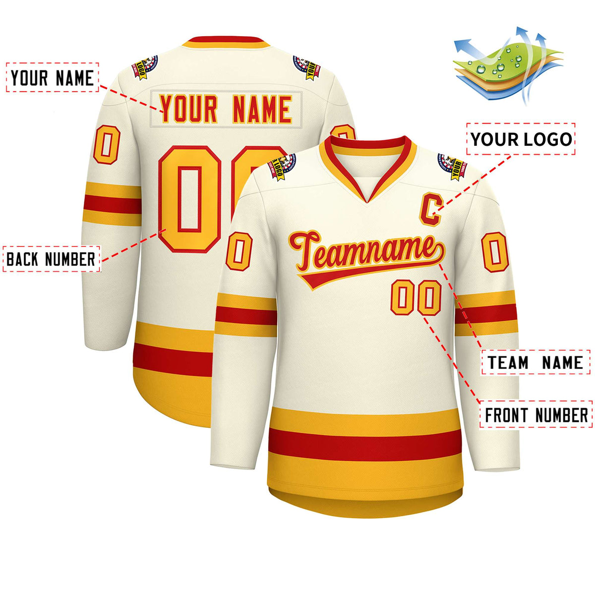Custom Khaki Red-Gold Classic Style Hockey Jersey | KXKSHOP