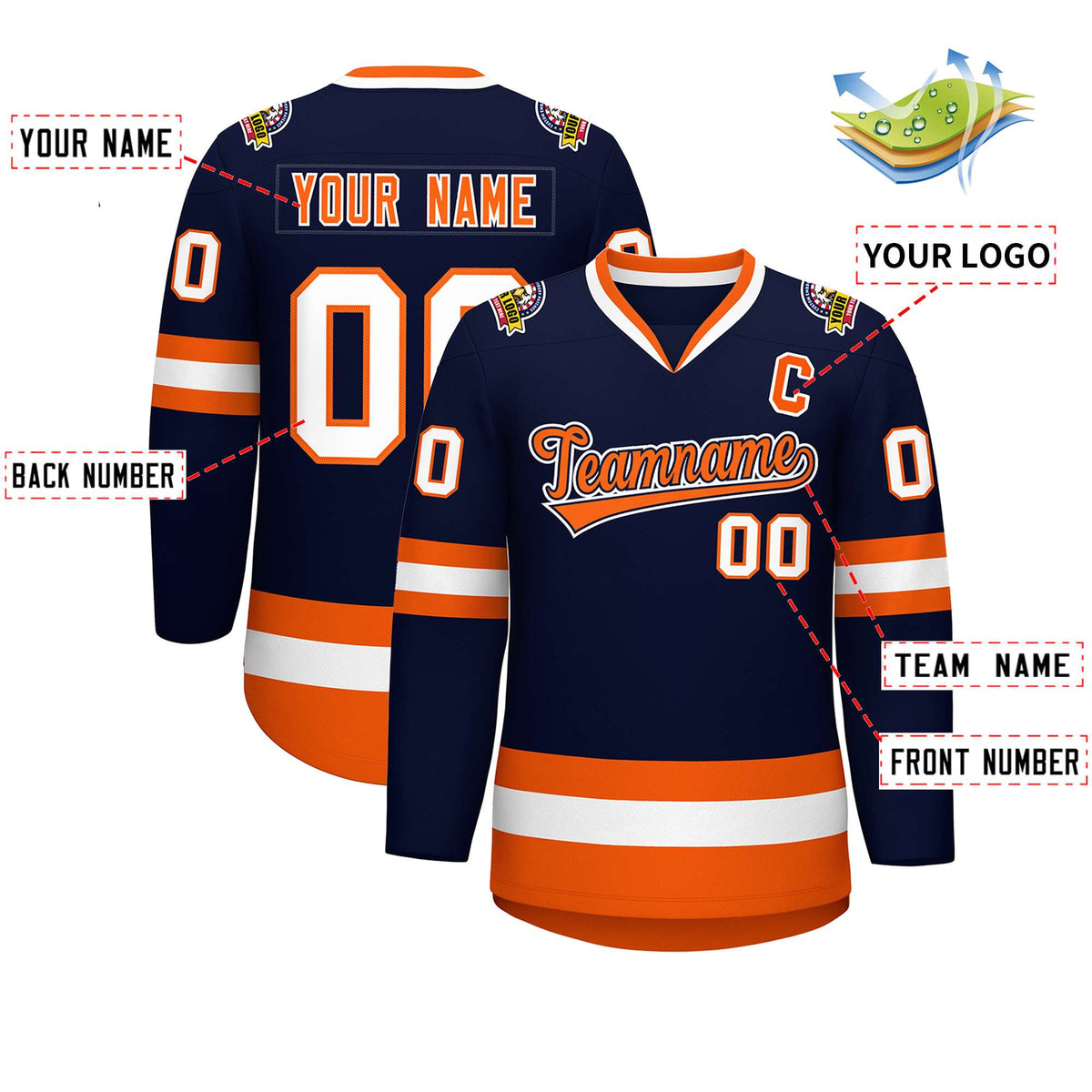 Custom Navy Orange Navy-White Classic Style Hockey Jersey | KXKSHOP