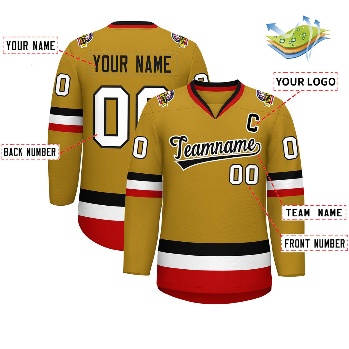 Custom Old Gold Black-White Classic Style Hockey Jersey | KXKSHOP