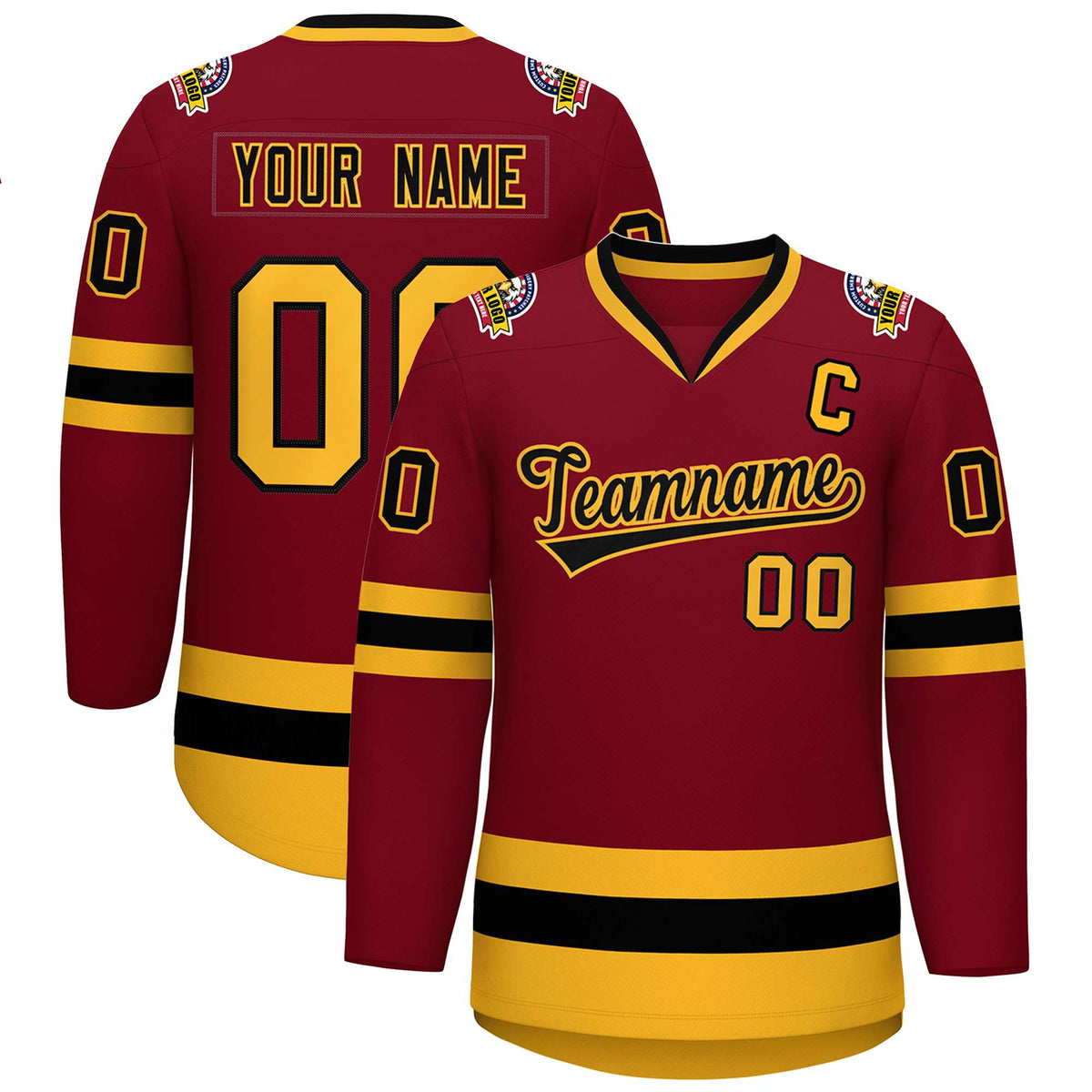 Custom Crimson Black-Gold Classic Style Hockey Jersey | KXKSHOP