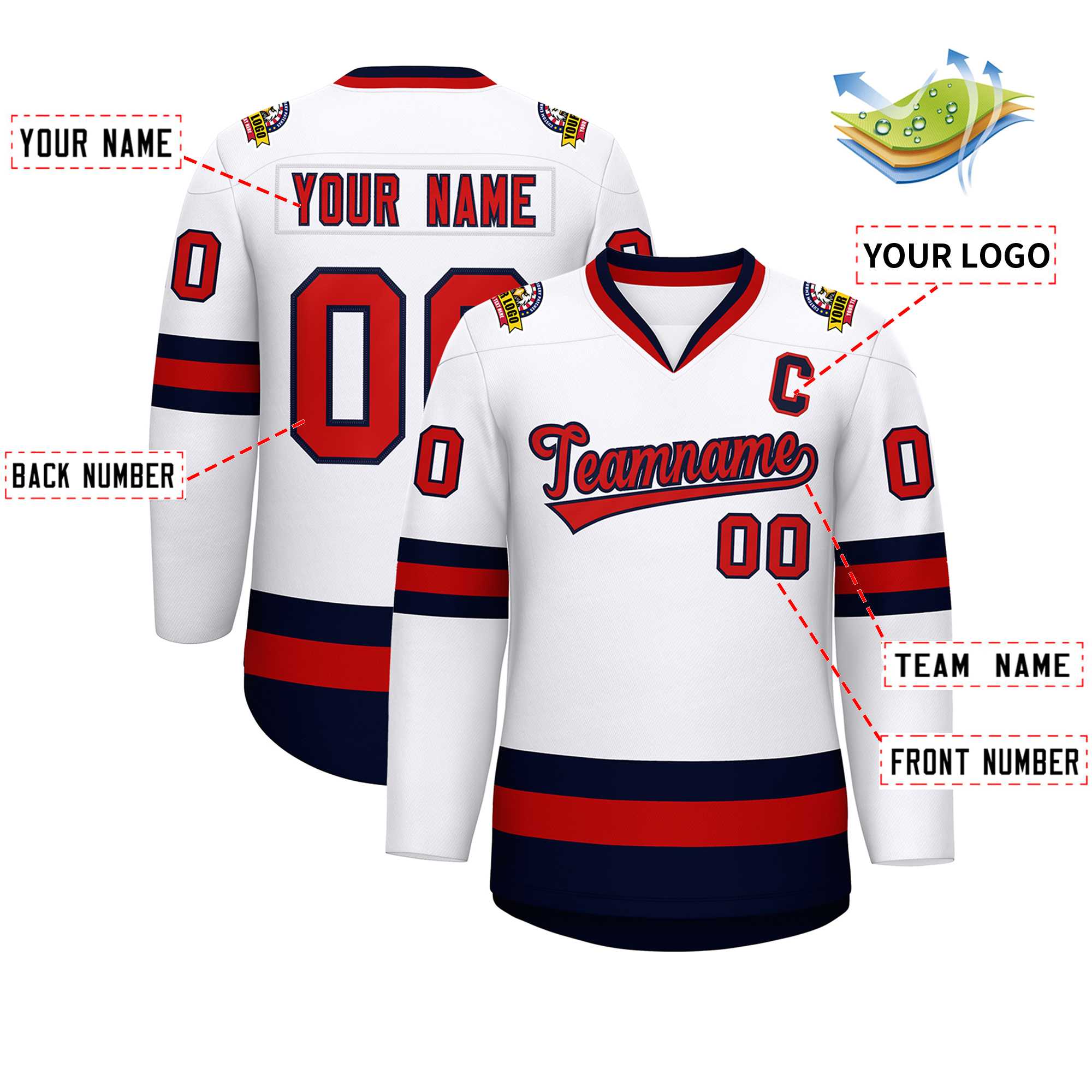 Custom White Red-Navy Classic Style Hockey Jersey | KXKSHOP