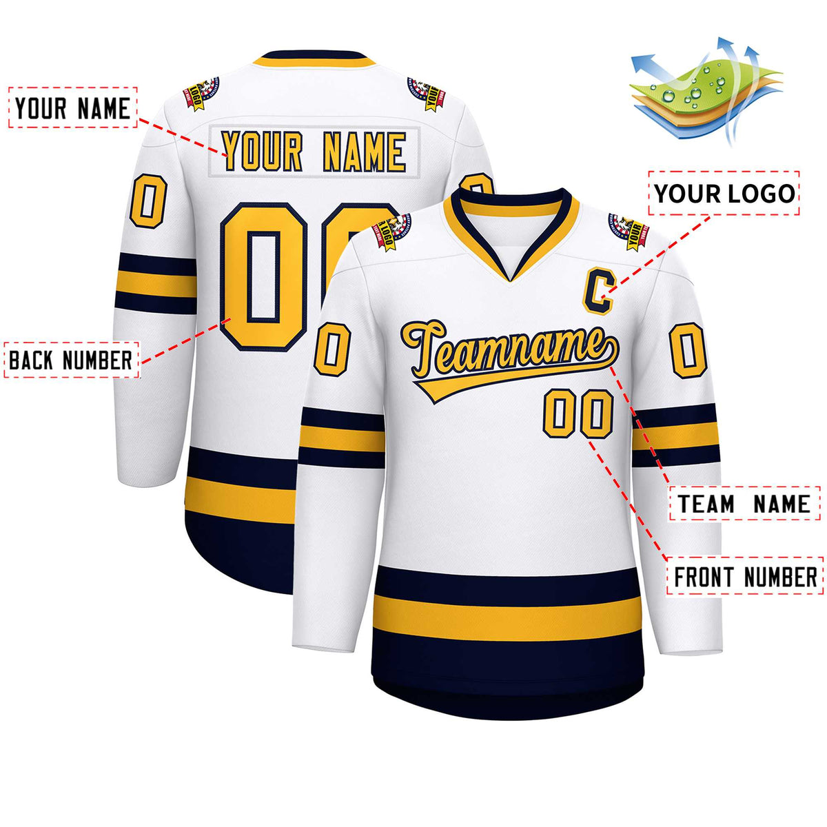 Custom White Gold-Navy Classic Style Hockey Jersey | KXKSHOP