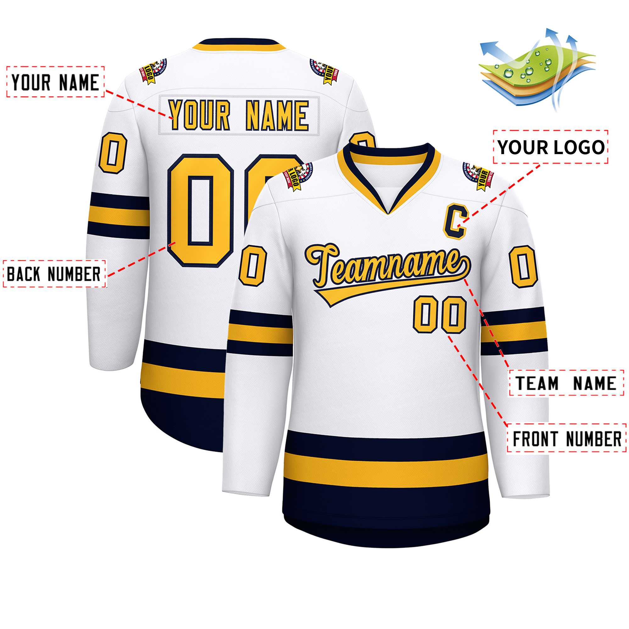 Custom White Gold-Navy Classic Style Hockey Jersey | KXKSHOP