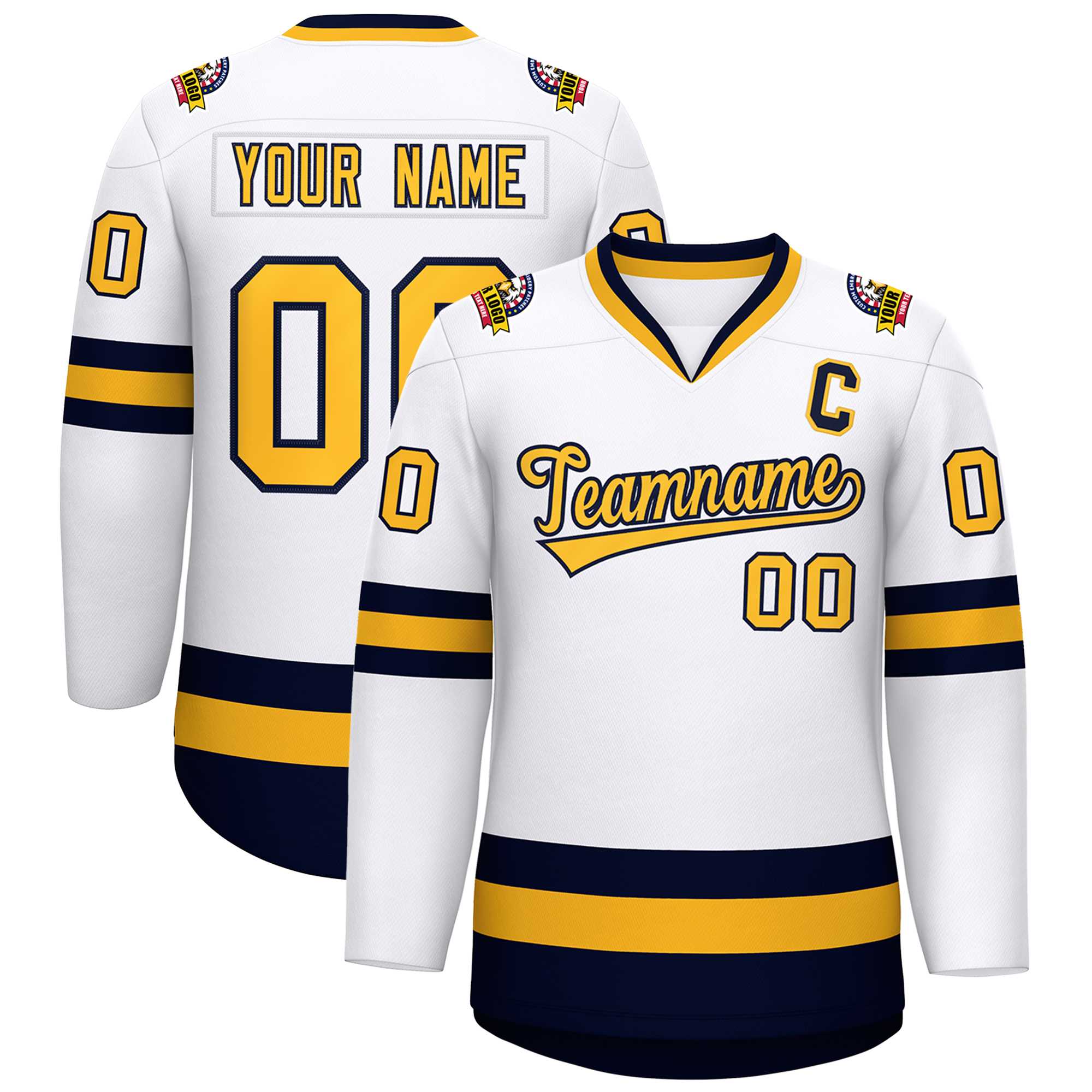 Custom White Gold-Navy Classic Style Hockey Jersey | KXKSHOP