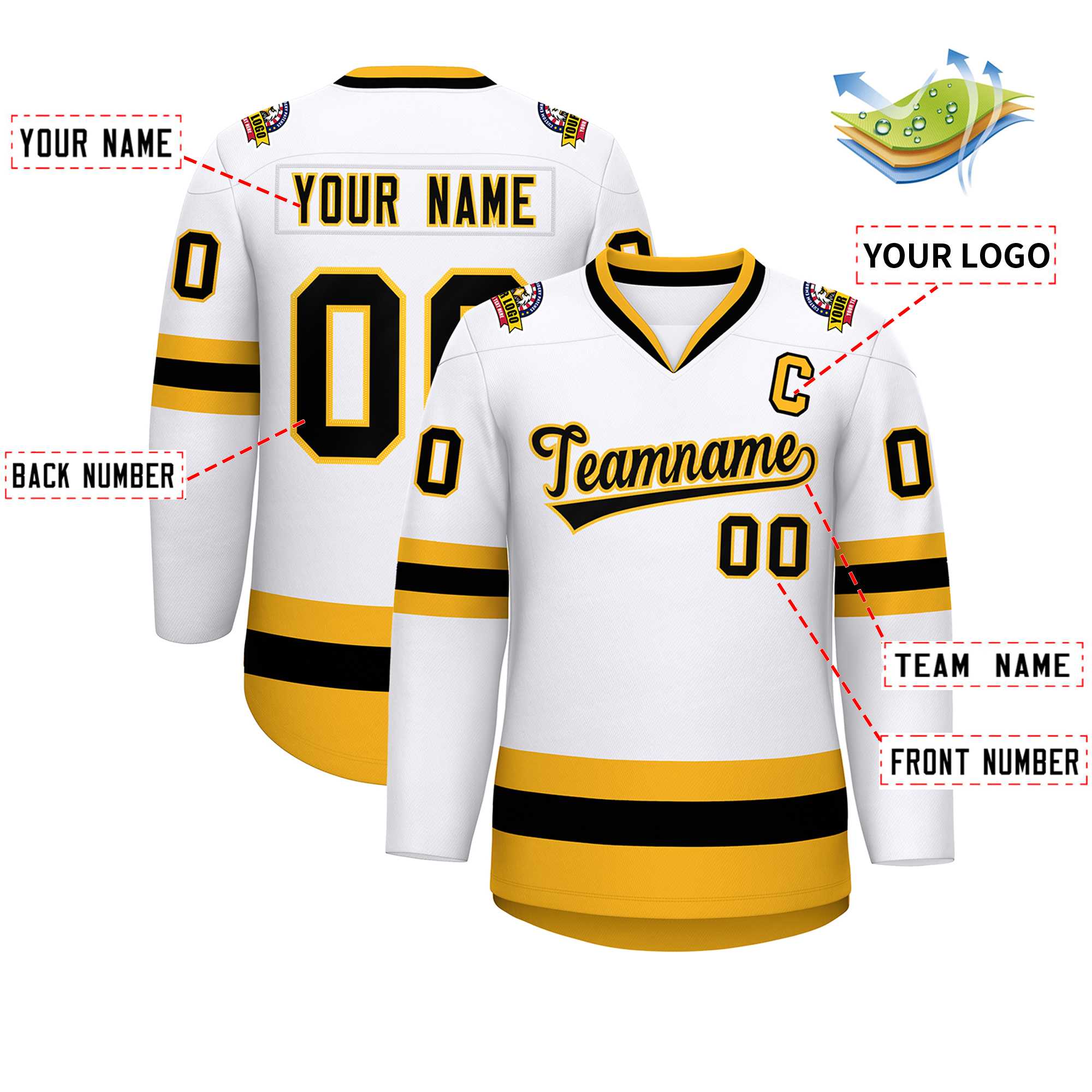 Custom White Black-Gold Classic Style Hockey Jersey | KXKSHOP