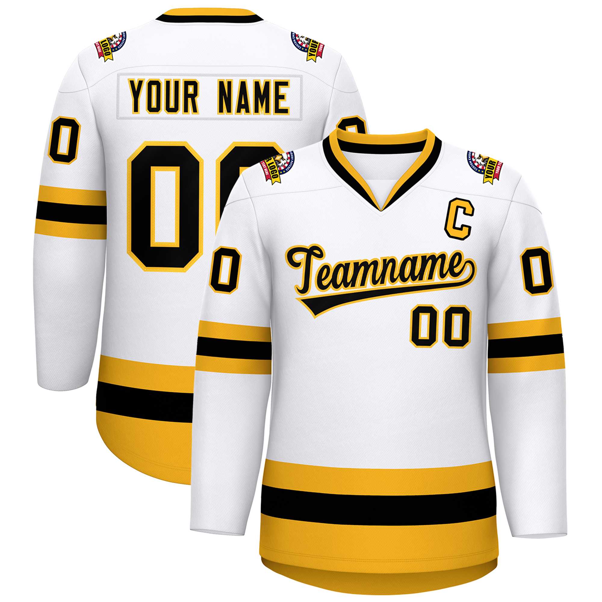 Custom White Black-Gold Classic Style Hockey Jersey | KXKSHOP