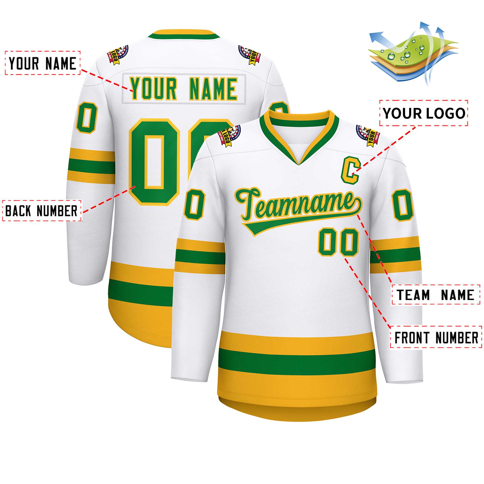 Custom White Kelly Green-Gold Classic Style Hockey Jersey | KXKSHOP