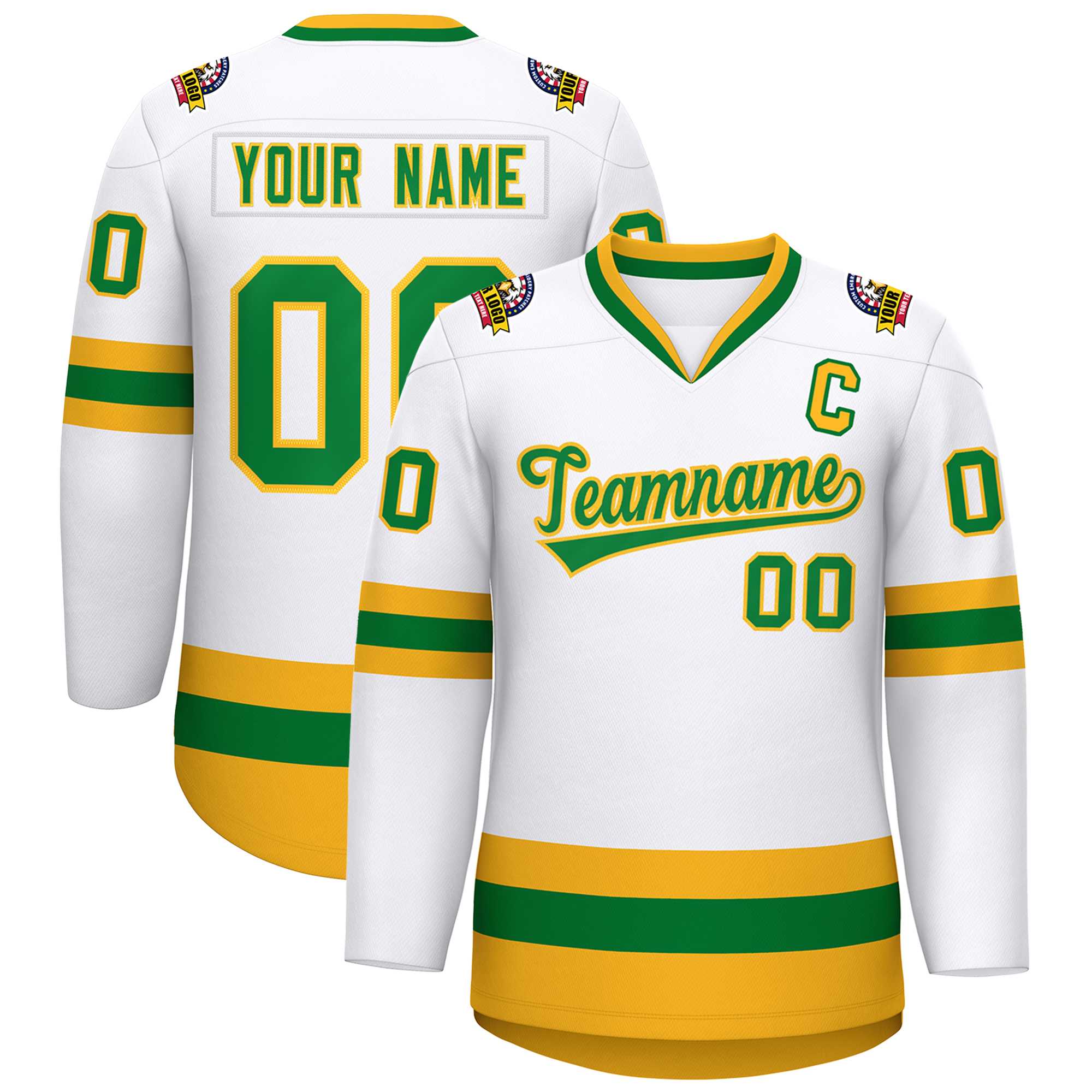 Custom White Kelly Green-Gold Classic Style Hockey Jersey | KXKSHOP
