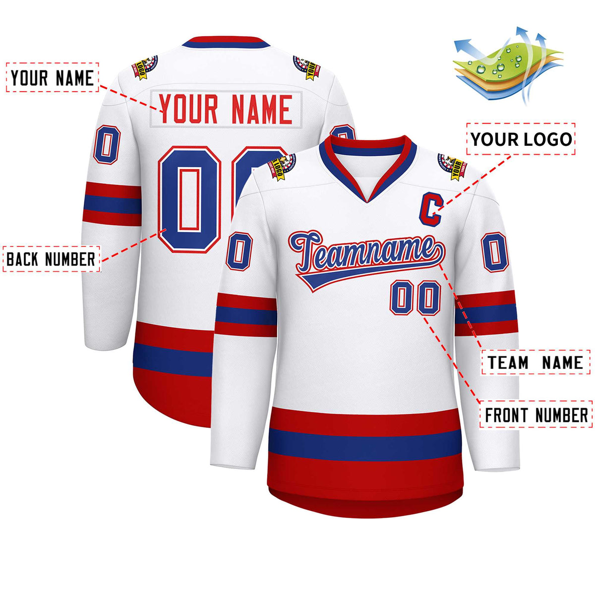 Custom White Royal White-Red Classic Style Hockey Jersey | KXKSHOP