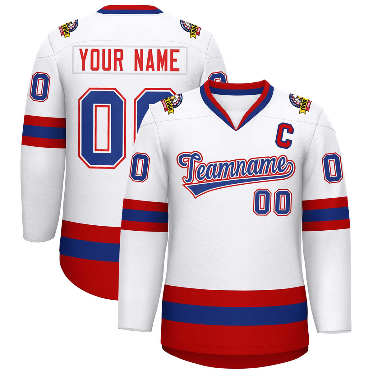 Custom White Royal White-Red Classic Style Hockey Jersey | KXKSHOP