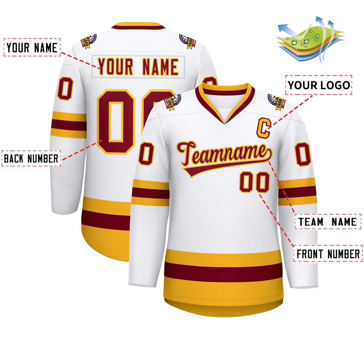 Custom White Crimson-Gold Classic Style Hockey Jersey | KXKSHOP
