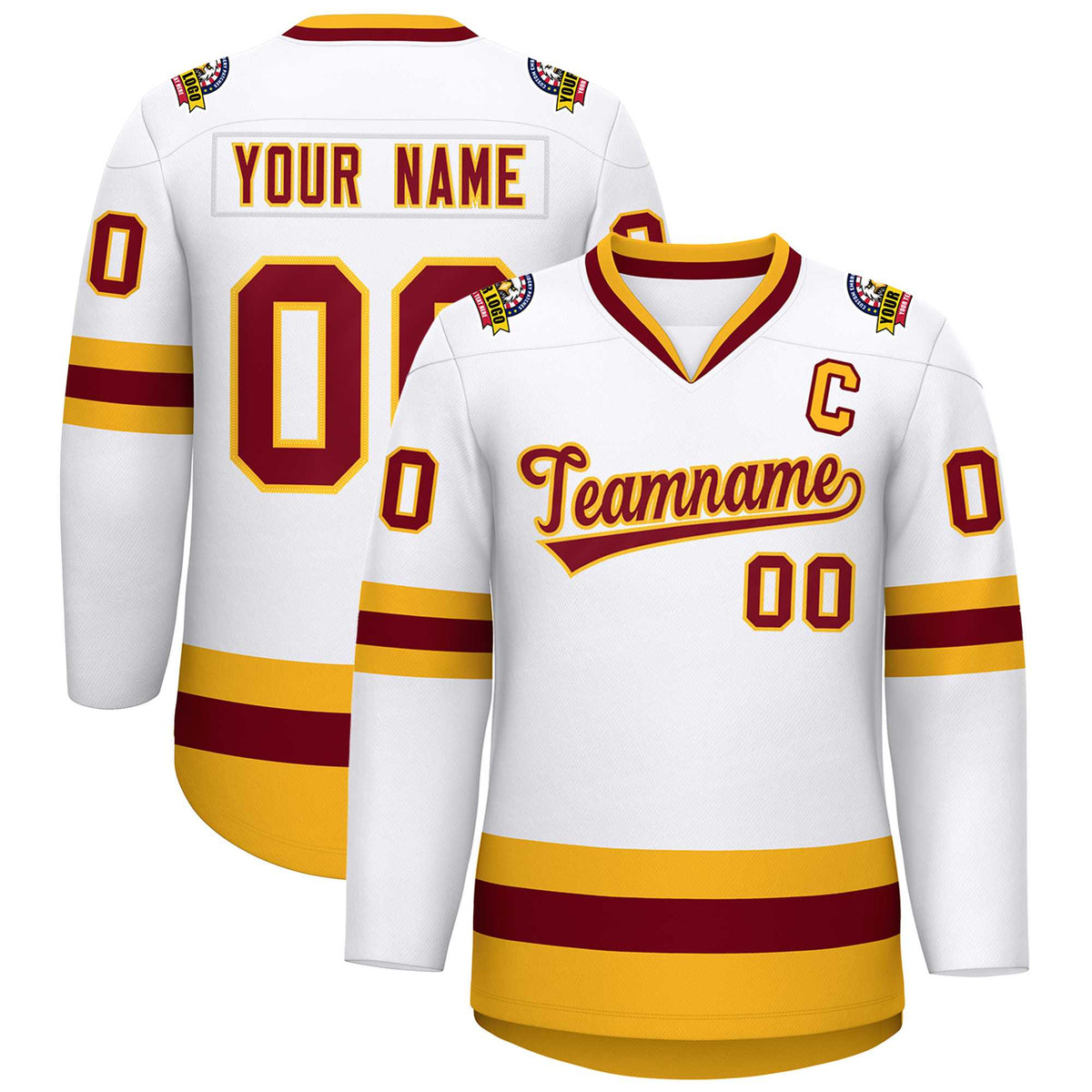Custom White Crimson-Gold Classic Style Hockey Jersey | KXKSHOP