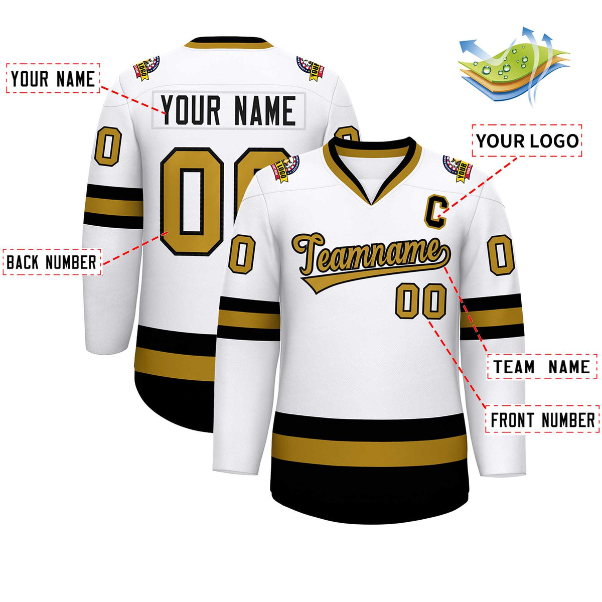 Custom White Old Gold-Black Classic Style Hockey Jersey | KXKSHOP