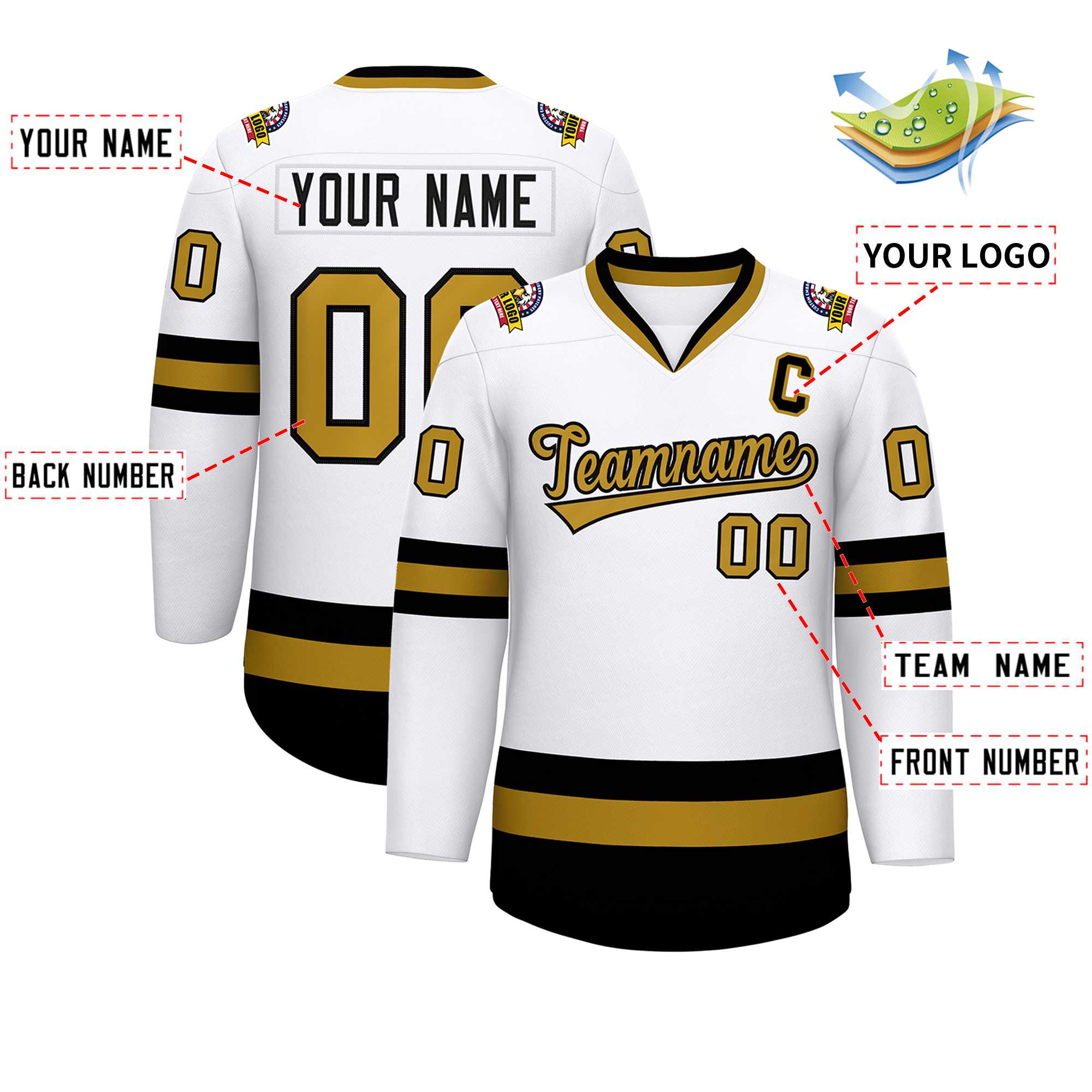 Custom White Old Gold-Black Classic Style Hockey Jersey | KXKSHOP