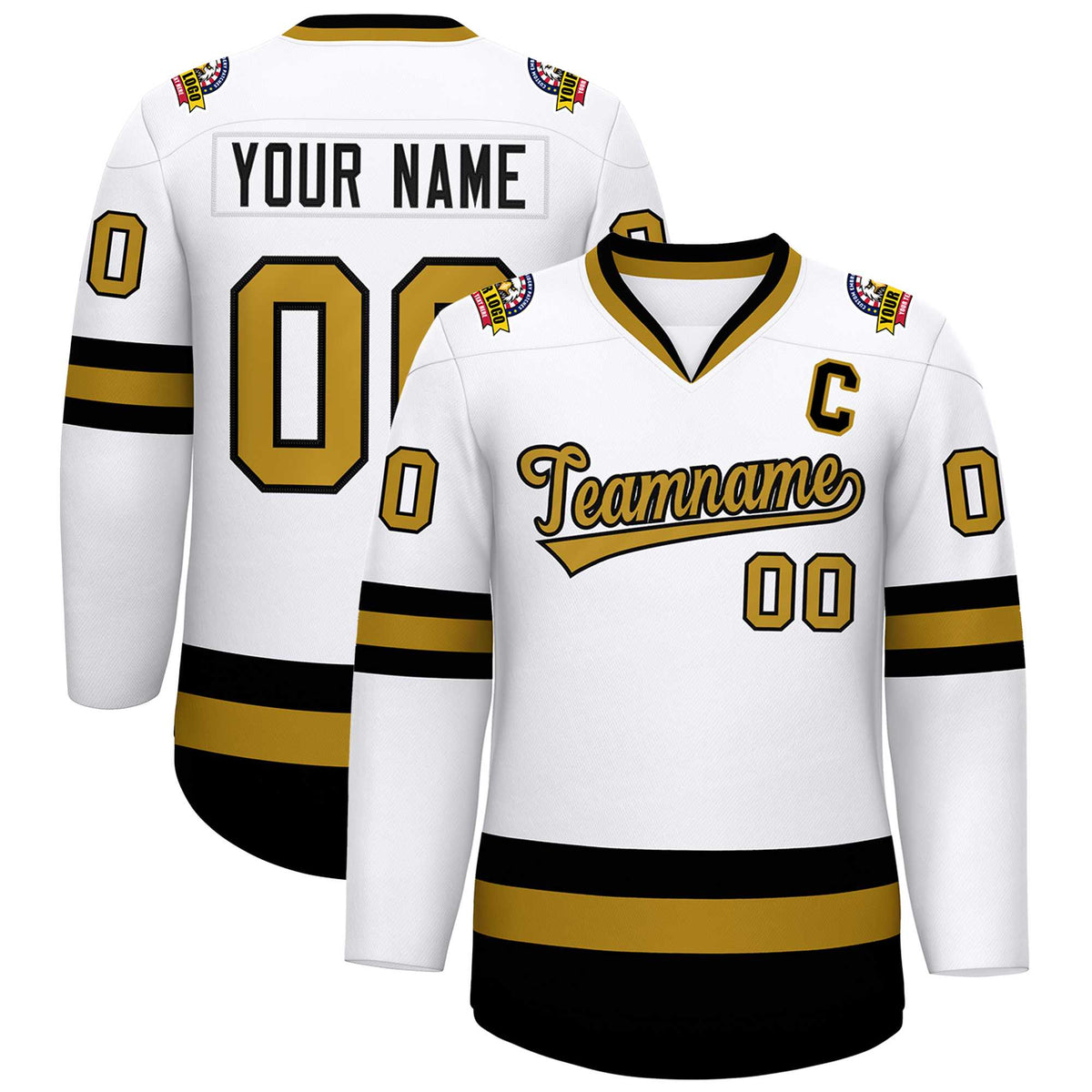Custom White Old Gold-Black Classic Style Hockey Jersey | KXKSHOP
