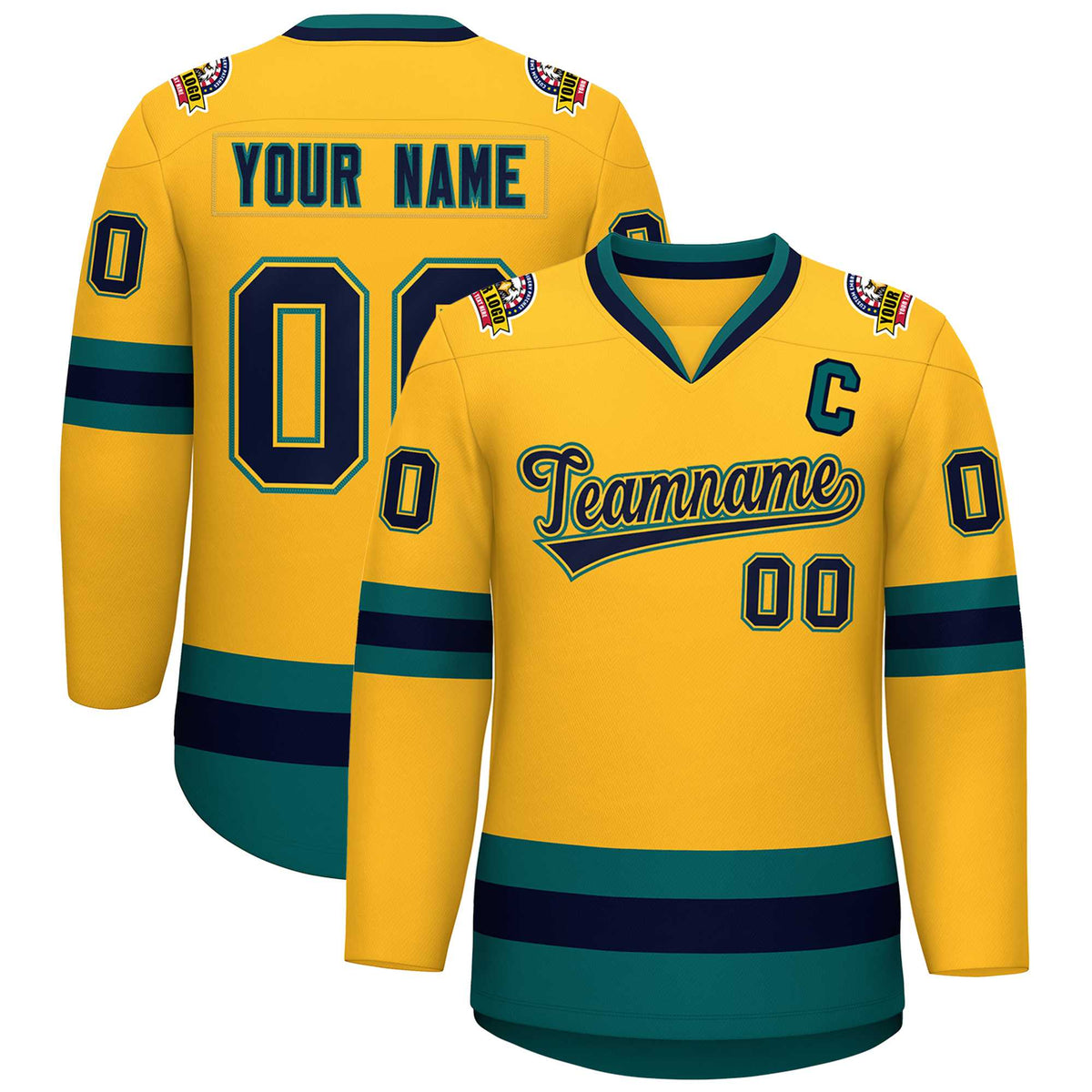 Custom Gold Navy Gold-Aqua Classic Style Hockey Jersey | KXKSHOP