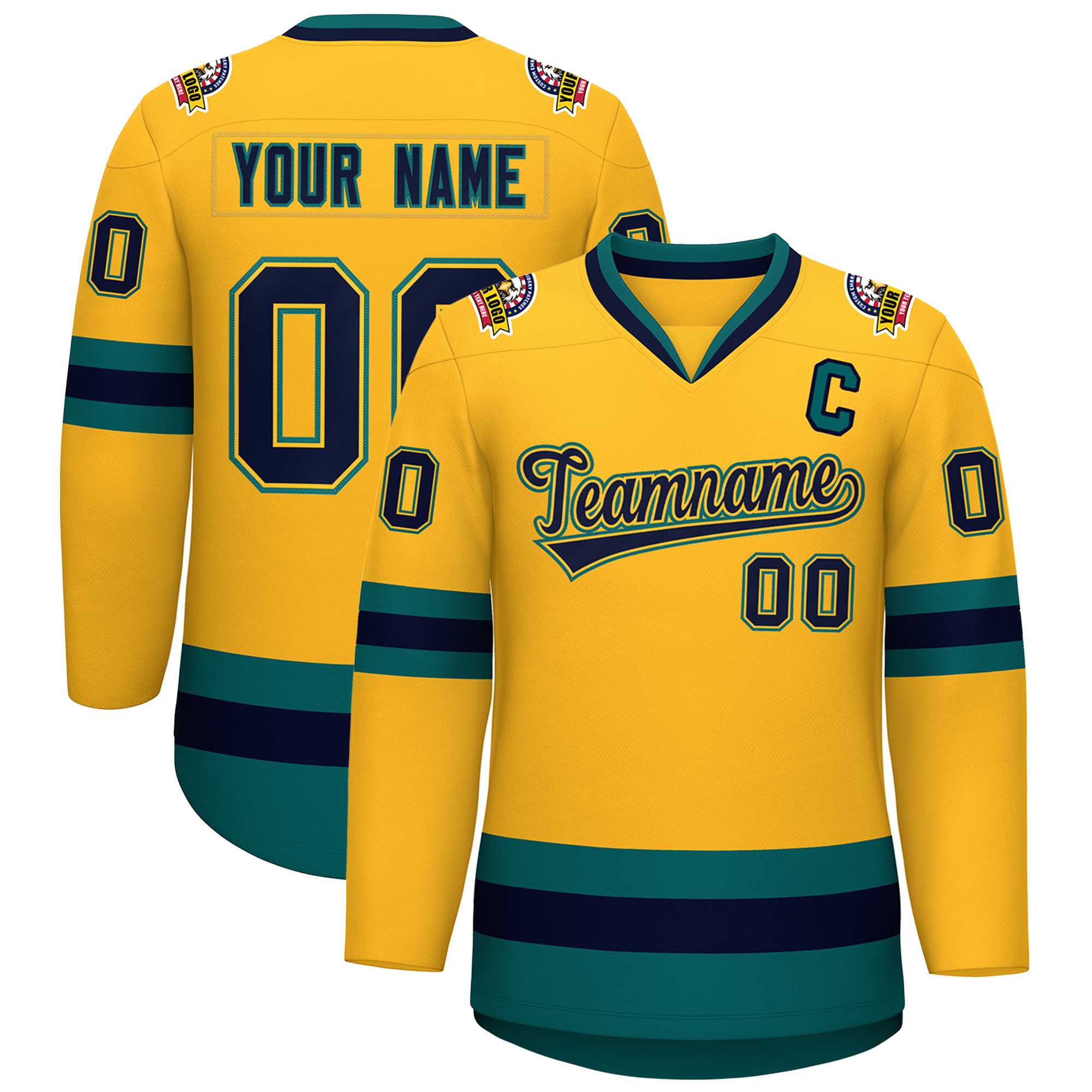 Custom Gold Navy Gold-Aqua Classic Style Hockey Jersey | KXKSHOP