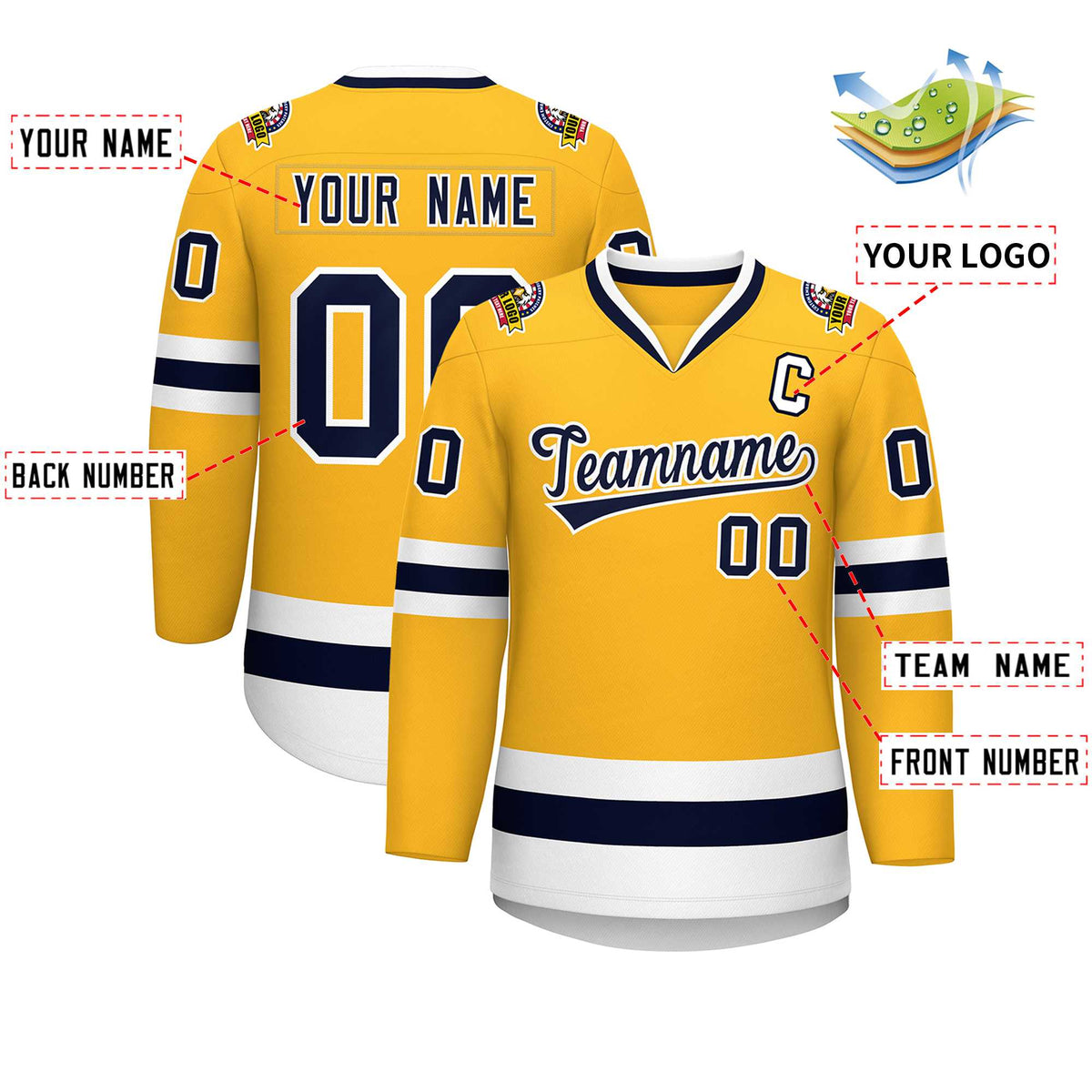 Custom Gold Navy-White Classic Style Hockey Jersey | KXKSHOP